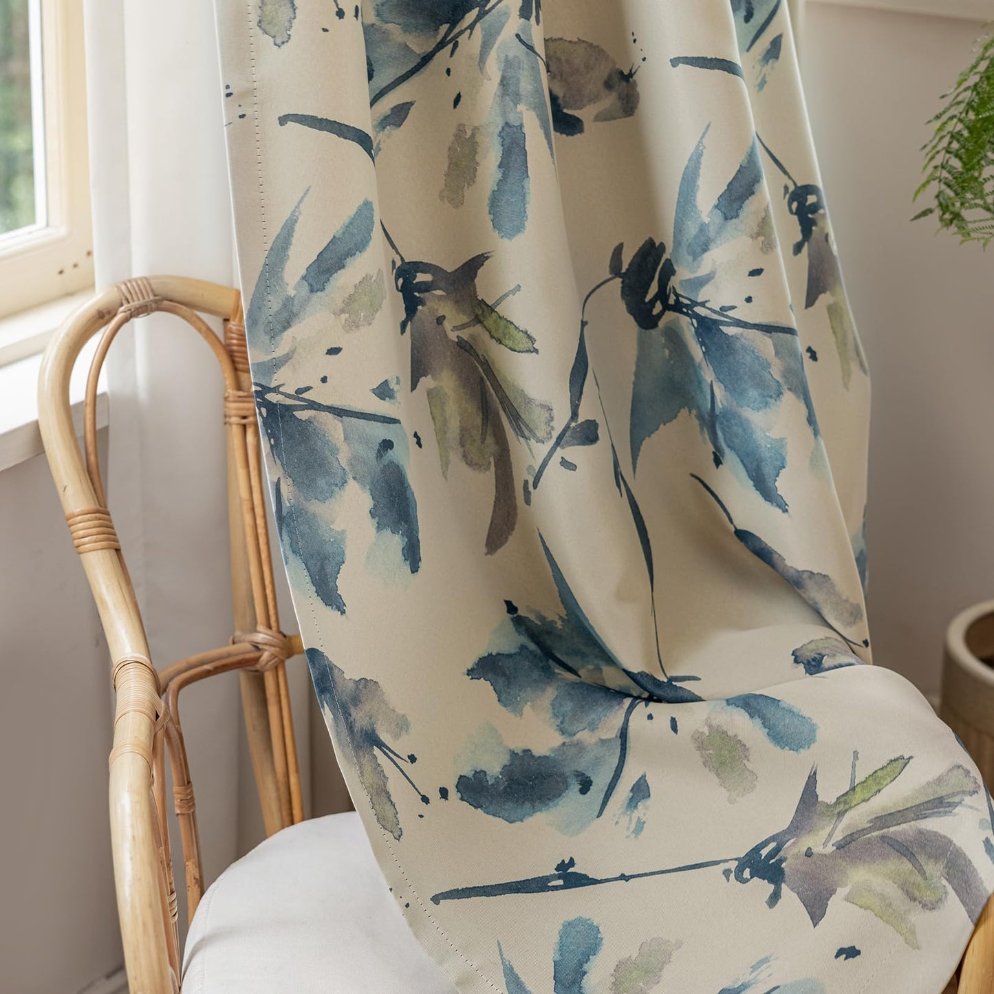 SUOUO Floral Blackout Curtains for Bedroom 84 inches Long Patterned Grey Blue Leaf Room Darkening Window Drapes for Living Room 2 Panels