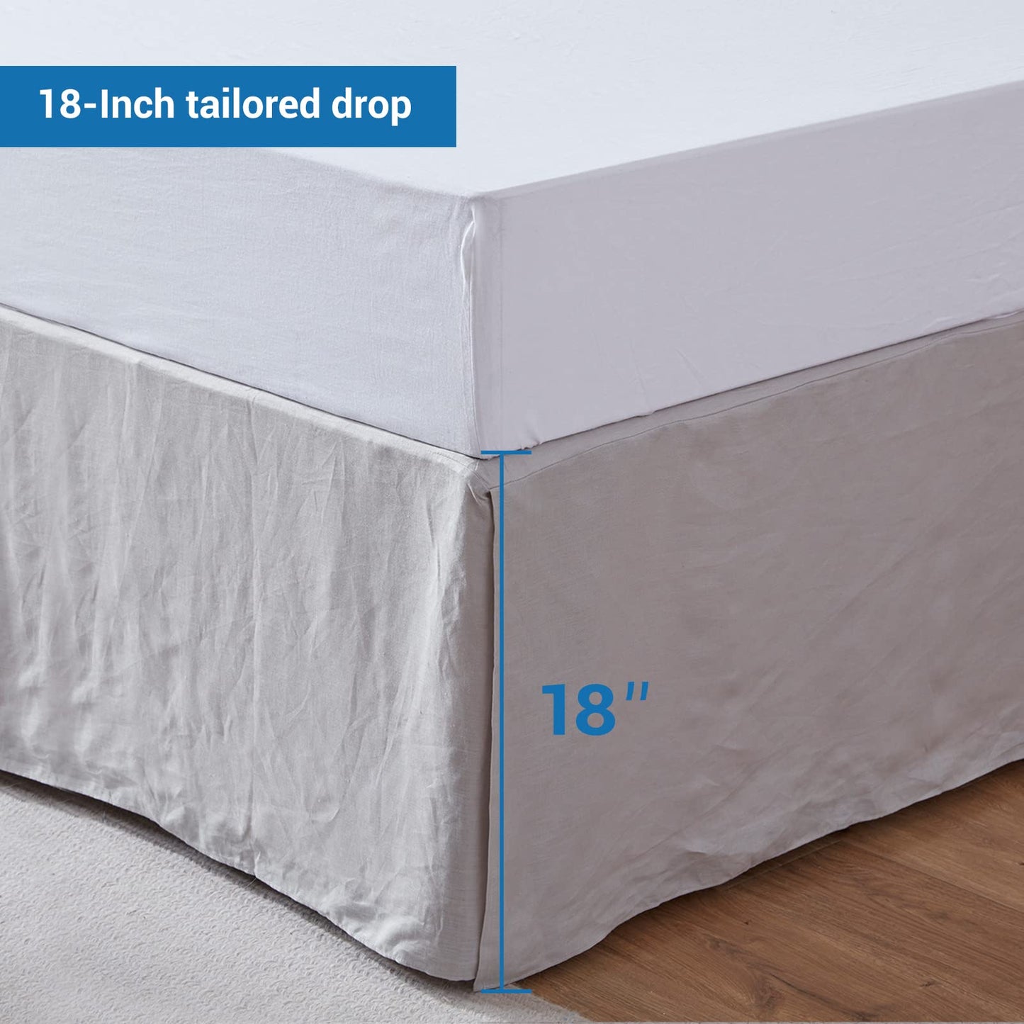 Simple&Opulence Premium Linen Bed Skirt Basic Style 18 inch Tailored Drop Dust Proof Easy Fit Breathable (18'' Basic-Grey, Queen)