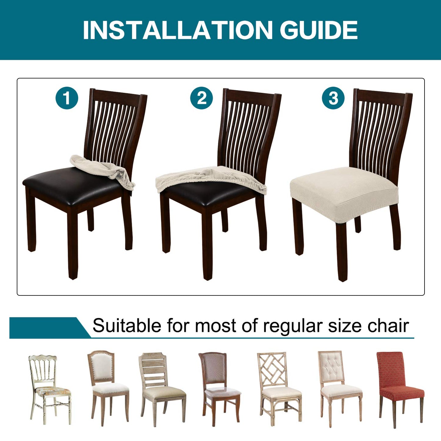 Turquoize Stretch Dining Chair Covers Seat Covers for Dining Room Chair Covers Set of 6，Removable Washable Kitchen Chair Seat Cushion Slipcovers Protector, Natural