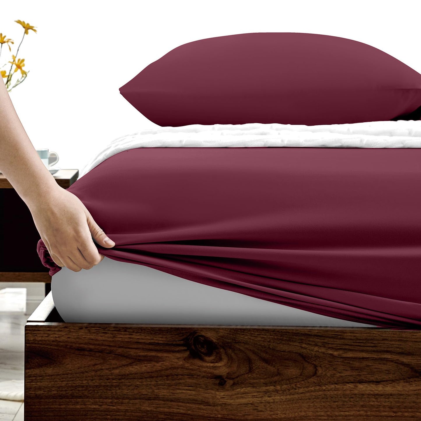 FreshCulture Twin Fitted Sheets, Bulk Pack of 6, Deep Pocket, Soft Microfiber Bottom Sheets for Home, Salons, Hotels, Twin Size Fitted Sheets Only (Burgundy)