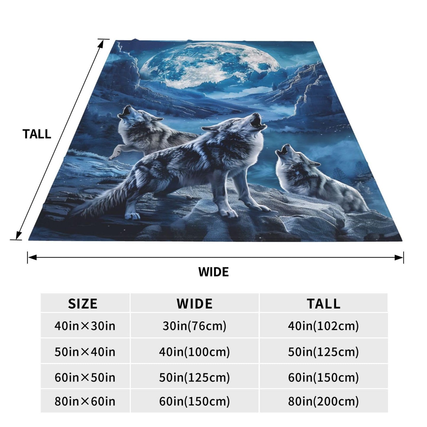 Howling Wolf Blanket Gifts for Adults Kids, Flannel Moon Wolf Pattern Throw Blankets for Bed Living Room Sofa Couch Traveling Camping, Soft Warm Lightweight Plush Wolf Decor 50x60in