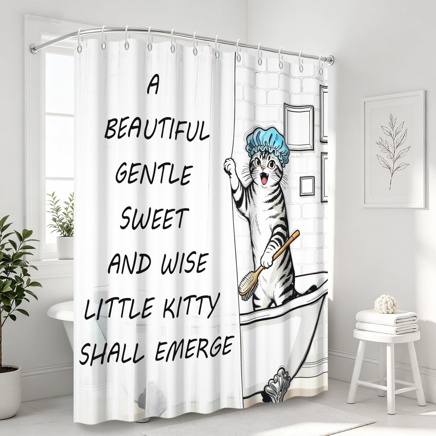 GICDSU Funny Cat Shower Curtain, Black and White Fun Cute Animal Shower Curtains for Bathroom, Farmhouse Waterproof Polyester Fabric Bath Curtain with 12 Hooks, 72x72 Inches