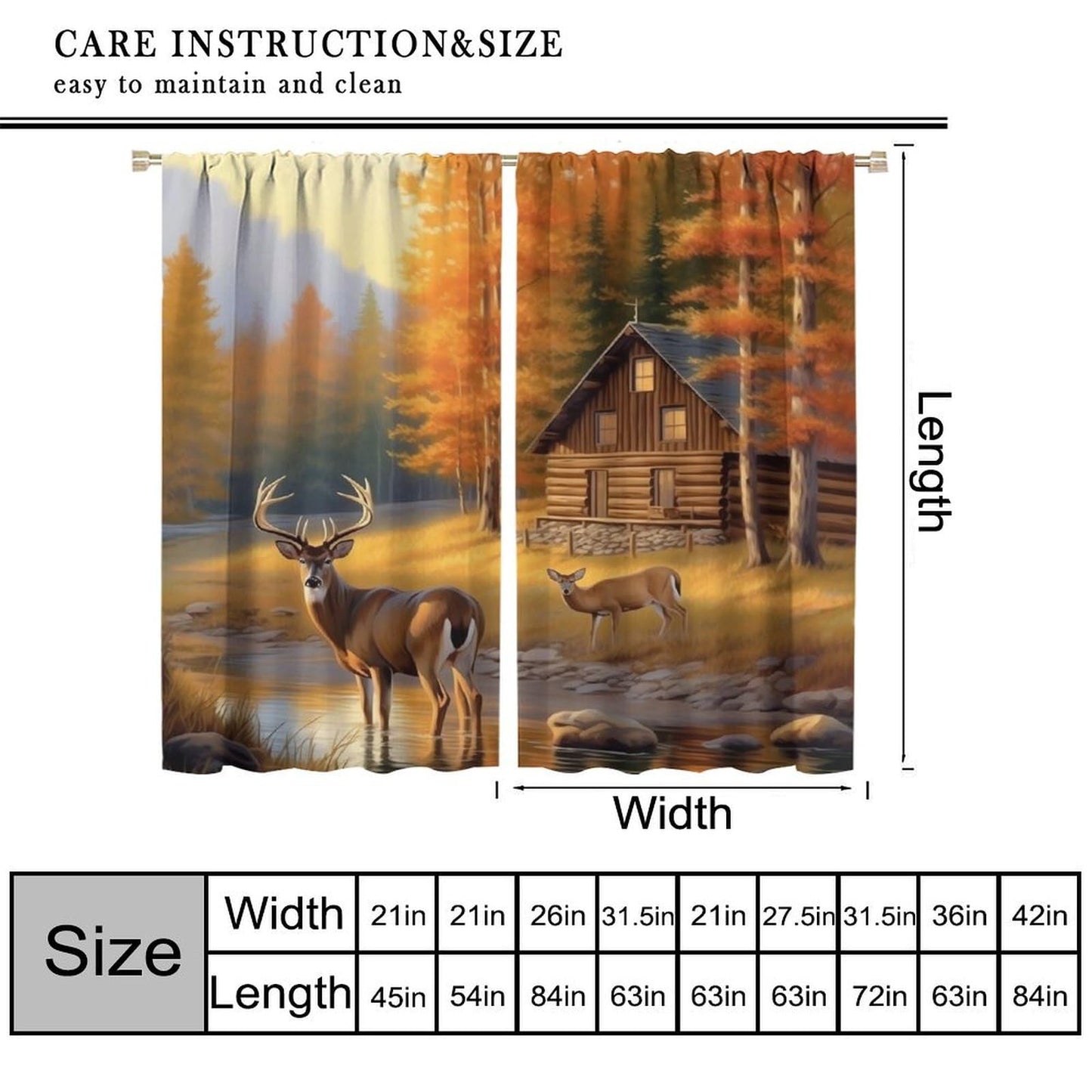 AAVEUP Deer Curtains for Bedroom,Vintage Rustic Fall Hunting Farmhouse River Cabin Elk Wildlife Window Drape for Boys Girls Living Room Farmhouse Cottage 42x45in（No Blackout）