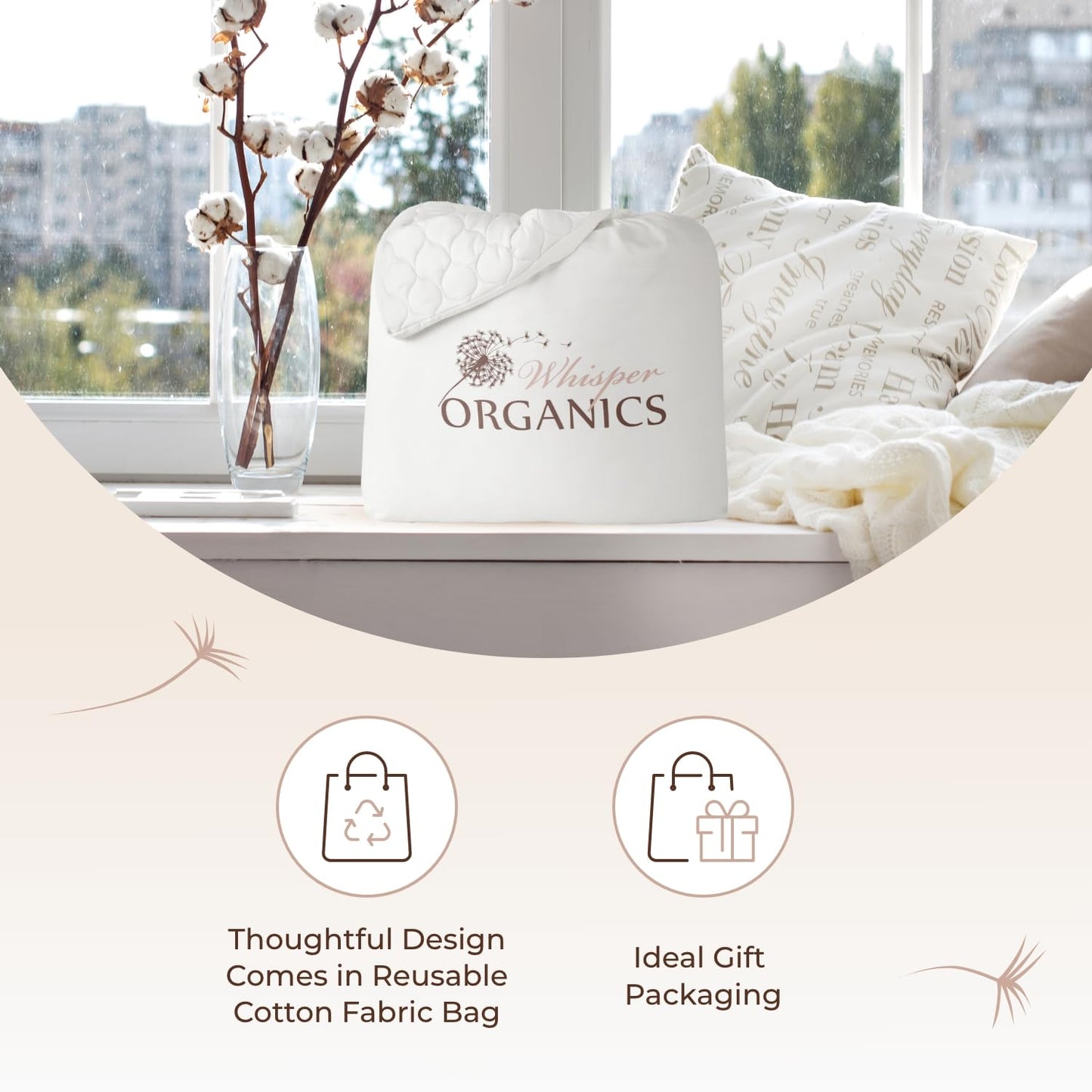 100% Cotton Organic Mattress Pad - Breathable & Cooling Mattress Protector Queen Size - Premium 300GSM Quilted and Machine Washable - Fairtrade & GOTS Certified Bed Protector (White, Queen)
