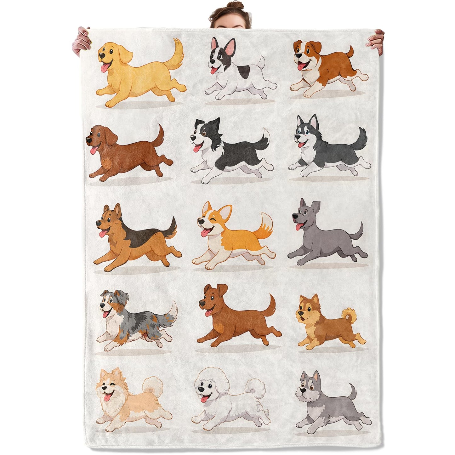 TRYYN Playful Running Dog Throw Blanket, Adorable Cartoon Puppy Theme, Soft Flannel Fleece, 50x60 Inch, Couch Bedroom Playroom Blankets for Dogs Lovers, Cozy Funny Pet Home Decor Gifts