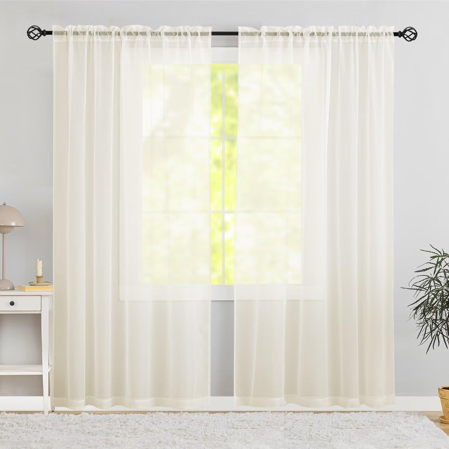Karseteli Semi Voile Sheer Curtains 63 Inches Long 2 Panels Rod Pocket Window Treatment for Living Room Bedroom Dining Room(Ivory 70" W x 63" L)