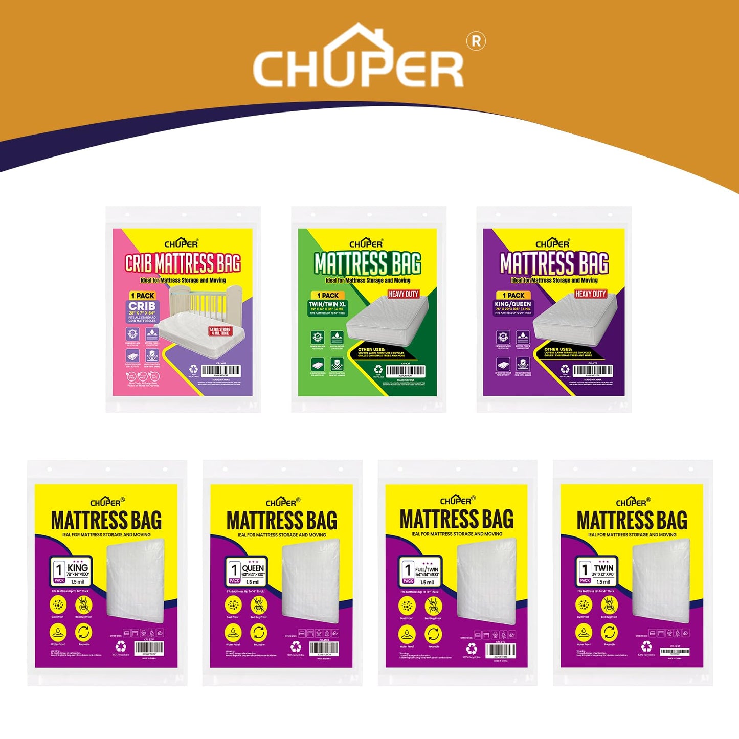 CHUPER King/Cal King Mattress Bag for Moving and Storage,Waterproof Plastic Mattress Cover for Disposal and Protection