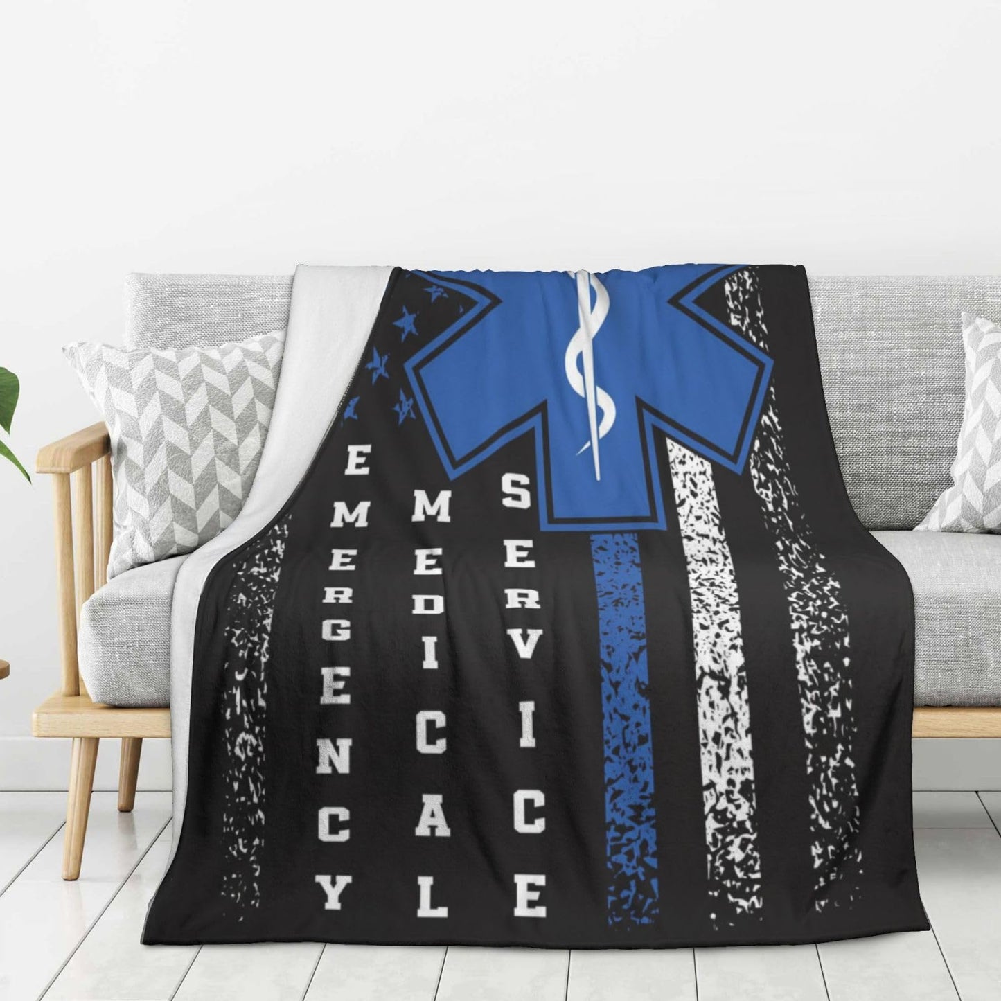 Police Gifts Blanket 80"x60" Soft Cozy American Flag Blankets Warm Lightweight Plush Fleece Throws EMS Gift for Men Women