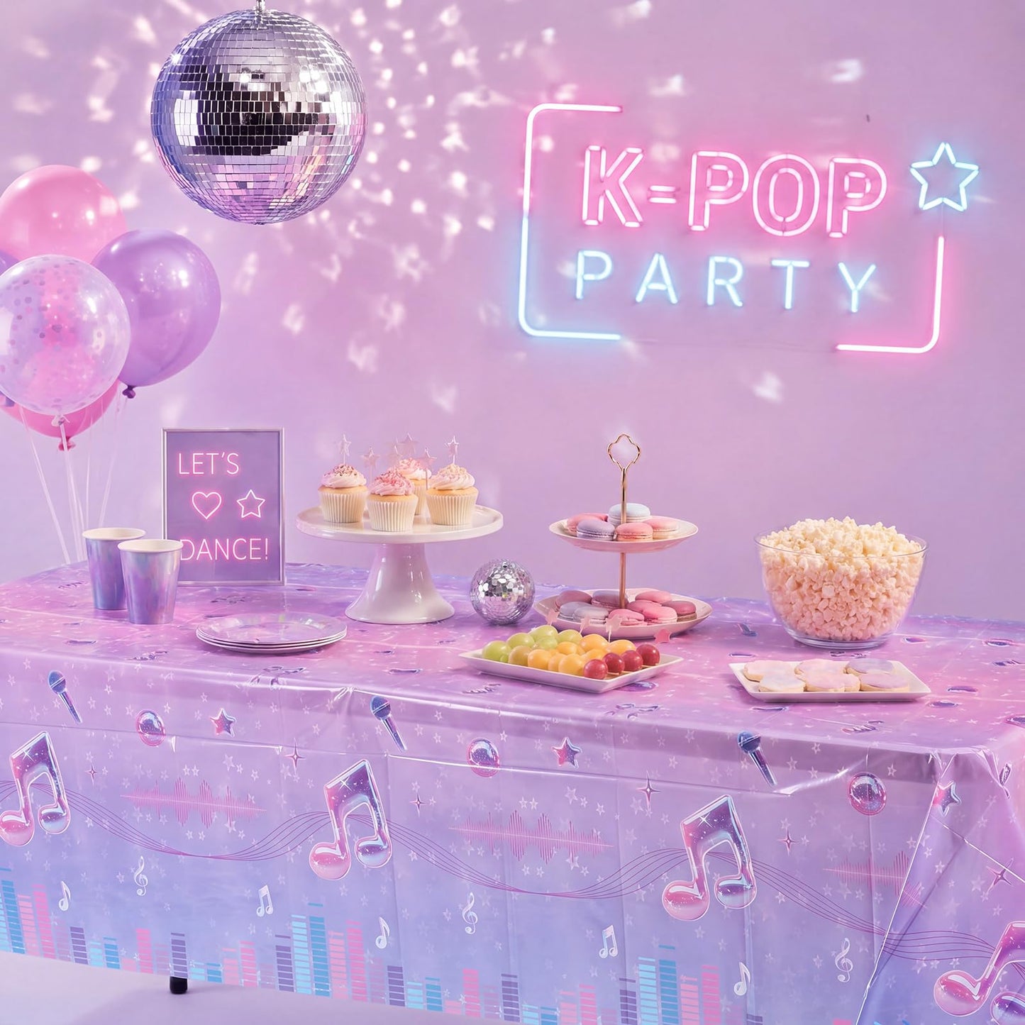 Irenare 3 Pack Kpop Theme Table Cloth Korean 54 x 108 Inch Kpop Birthday Decoration Girl Group Table Cover Disposable Waterproof Plastic Tablecloth for Birthday Supply Girl Fan Concert (Music)
