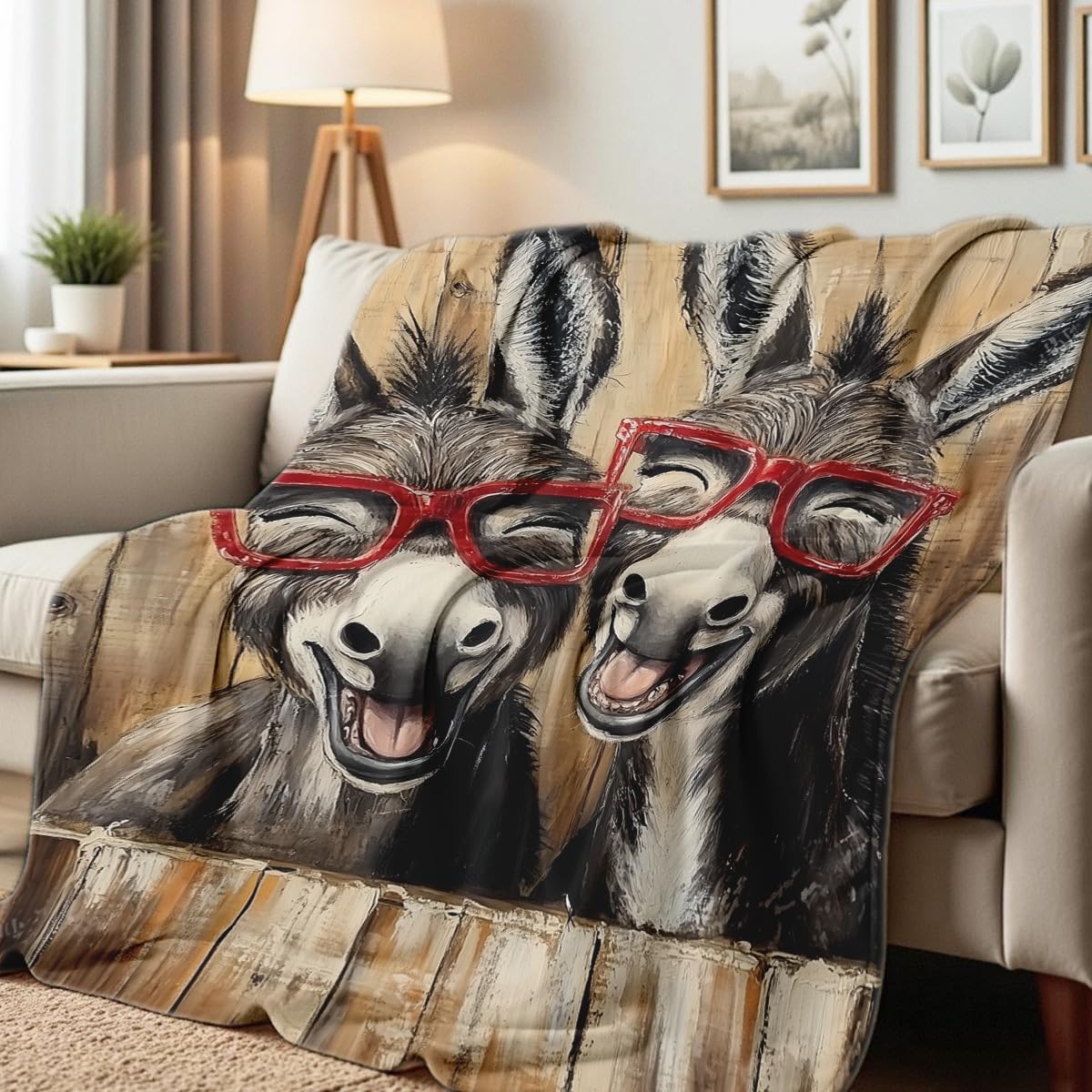 HUNXIAOJ Donkey Print Flannel Blanket Donkey Blanket Throw Funny Animal Bedding Couch Home Living Room Decor Gifts (49"x59")