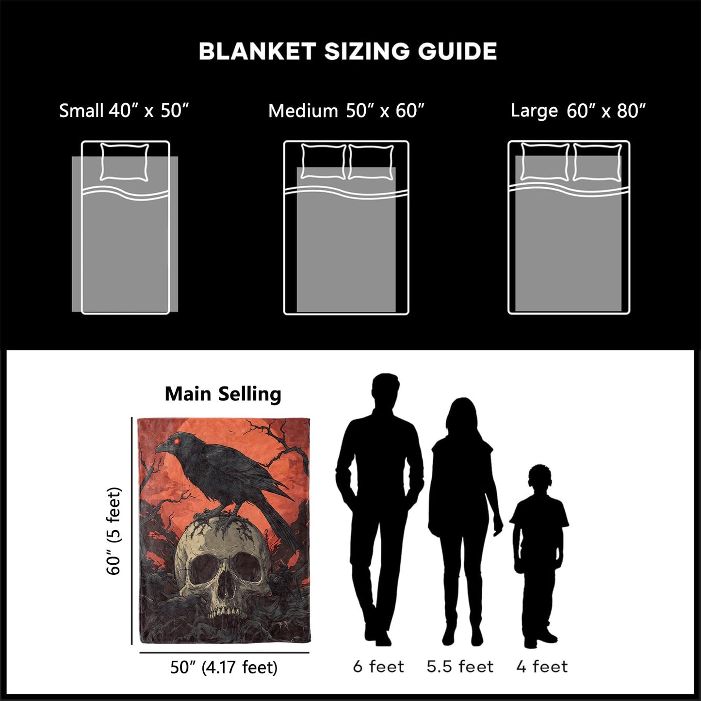 xmwjfd Dark Raven Skull Blanket, Cozy Plush Throw Blanket for Couch Bedroom Outdoor, Lightweight Soft Flannel Travel Blankets, Gifts for Women Adults Kids, Warm Decor 50"×60"