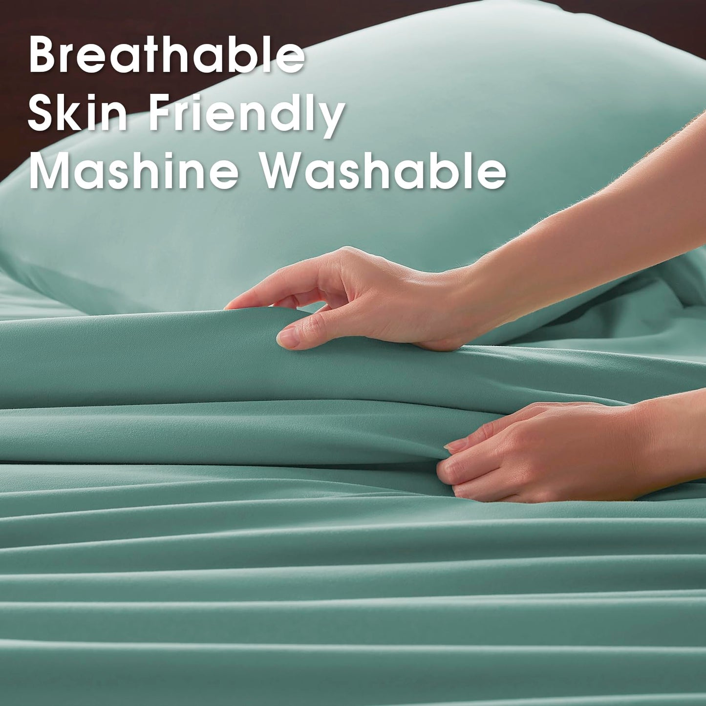 USXIBEI Queen Size 4 Piece Sheet Set - Comfy Breathable & Cooling Bed Sheets Set, Soft and Wrinkle Free, Deep Pockets, Easy & Secure Fit, Hotel Luxury Bedding - Oeko-Tex - Spa Blue