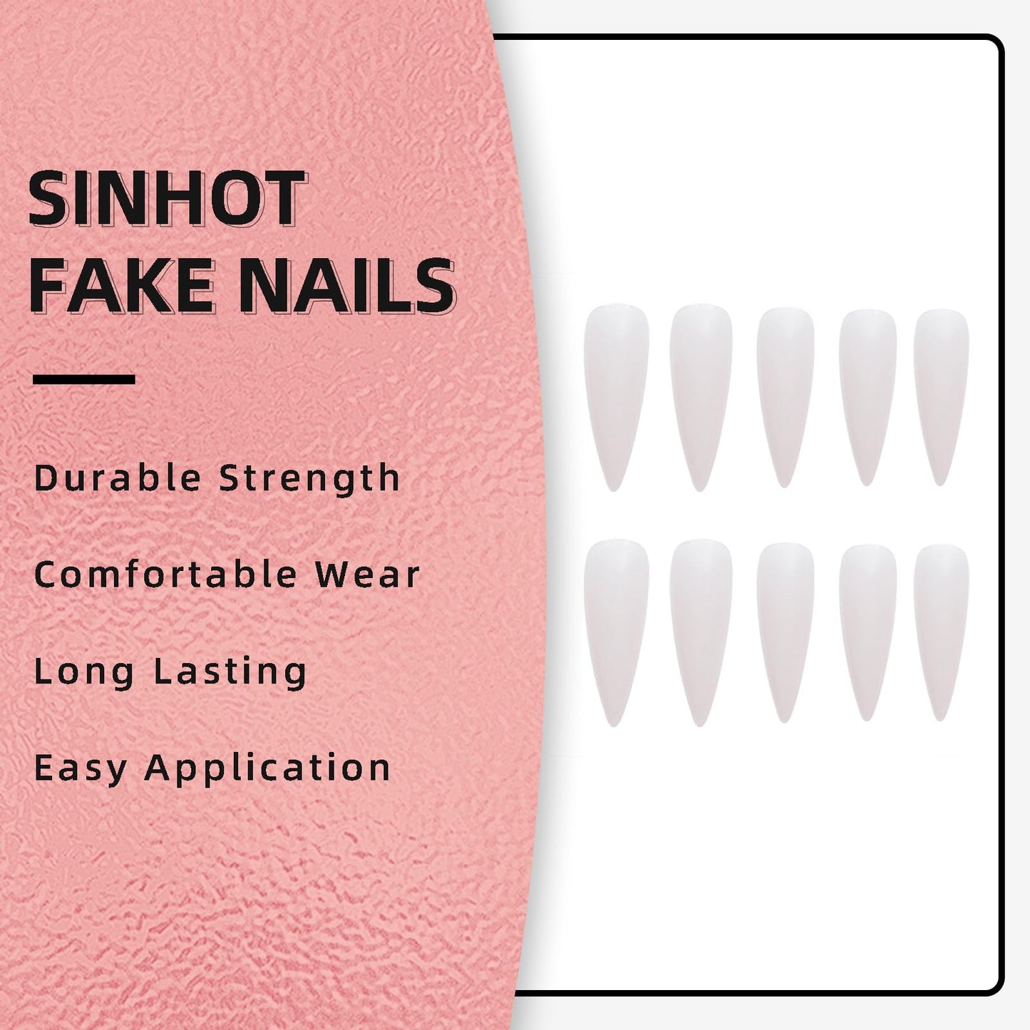 SINHOT Stiletto Press on Nails - Long Fake Nails, Glossy Finish, White Gradient & Nude Neutral, DIY Artificial False Nail Art - 24 Pcs Nail Kit with Glue
