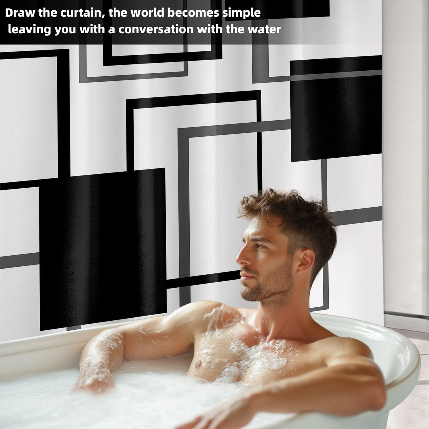 Yieldeer Black and White Geometric Shower Curtain, 70 x 72 Inch