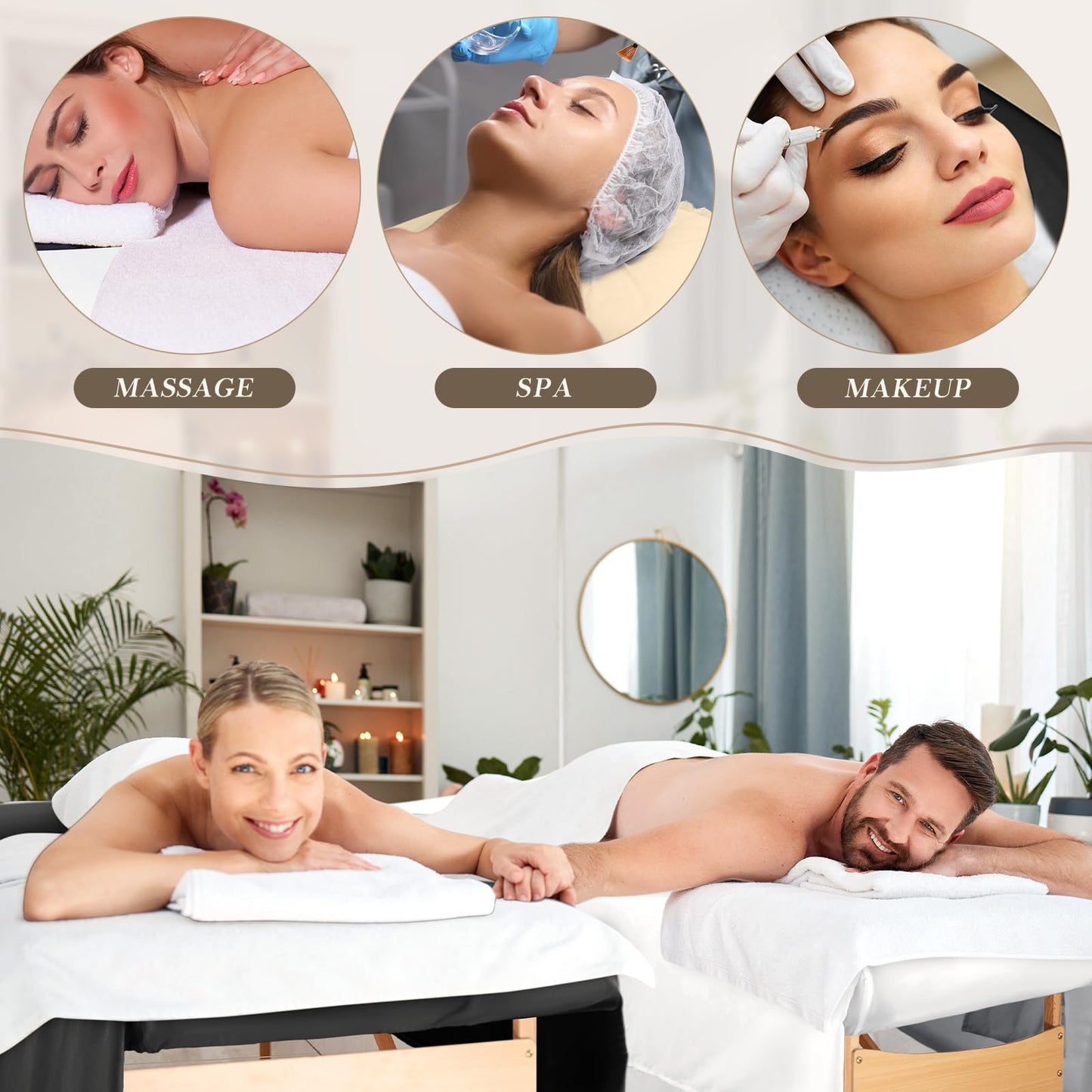 Mixweer 9 Pcs 3 Set Microfiber Massage Table Sheets Set Bulk Includes Flat Sheet, Fitted Sheet with Pocket, Face Rest Cover(Black, White, Beige)