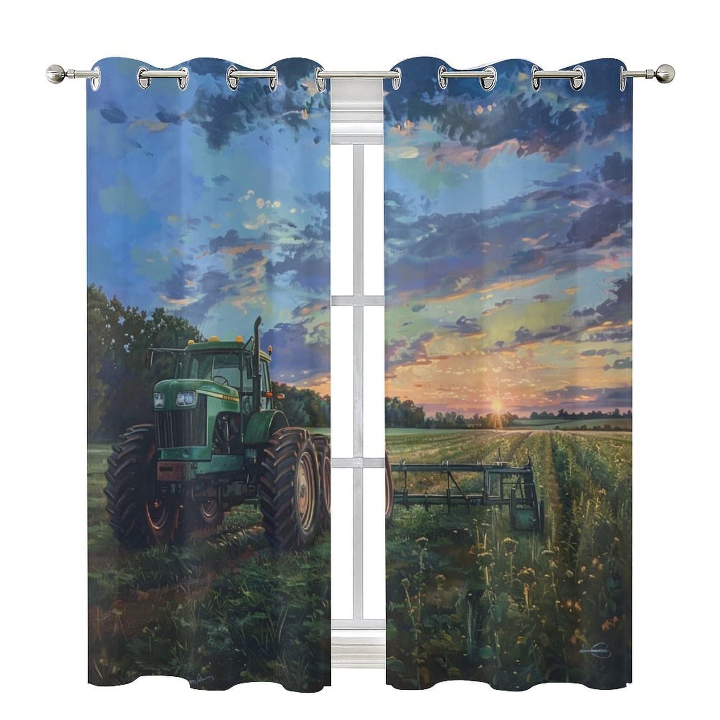 HDESDIS Tractor Rustic Field Curtains for Bedroom, Farmhouse Sunset Sky Grommet Blackout Curtains Thermal Insulated Window Drapes for Living Room, 21W x 45L, 2 Panels