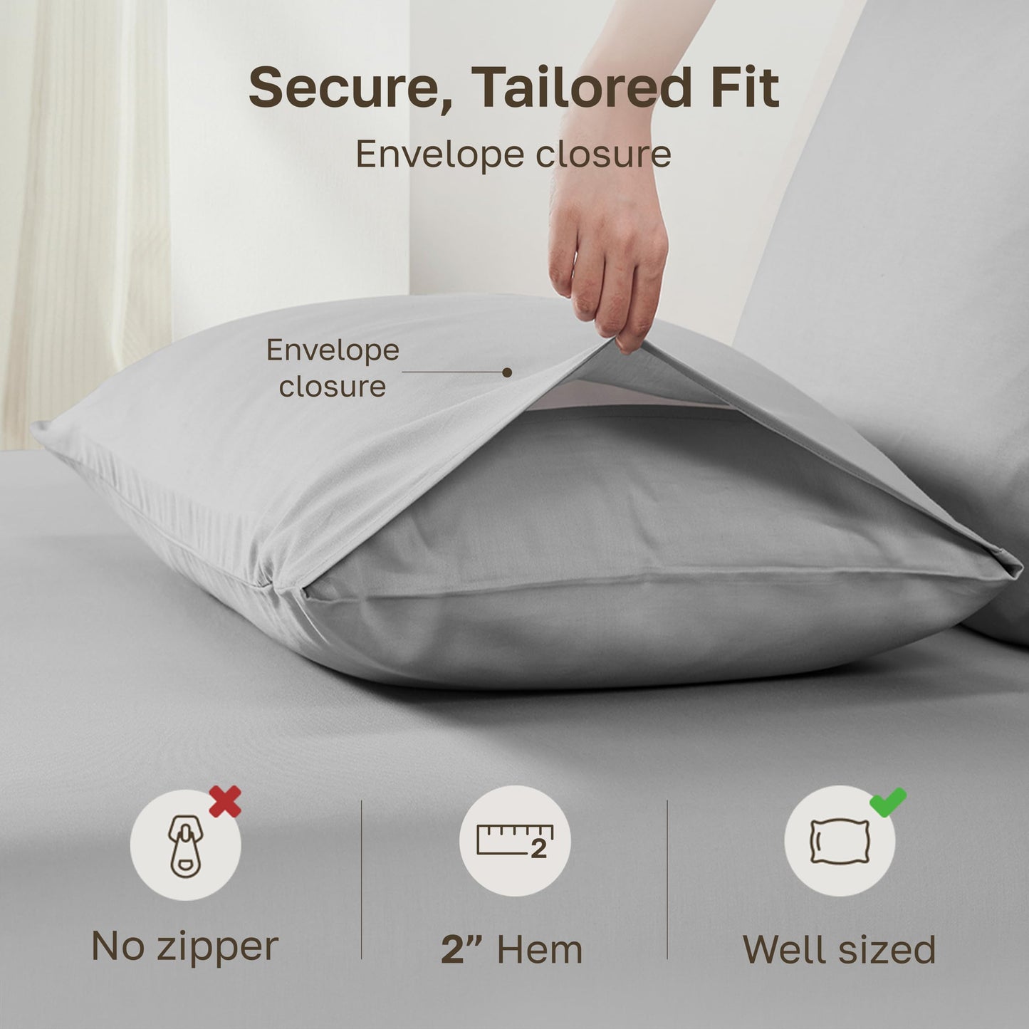 California Design Den 100% Cotton Pillow Cases Standard Size Set of 2, Soft Sateen Weave Pillow Cases Queen (Light Grey)