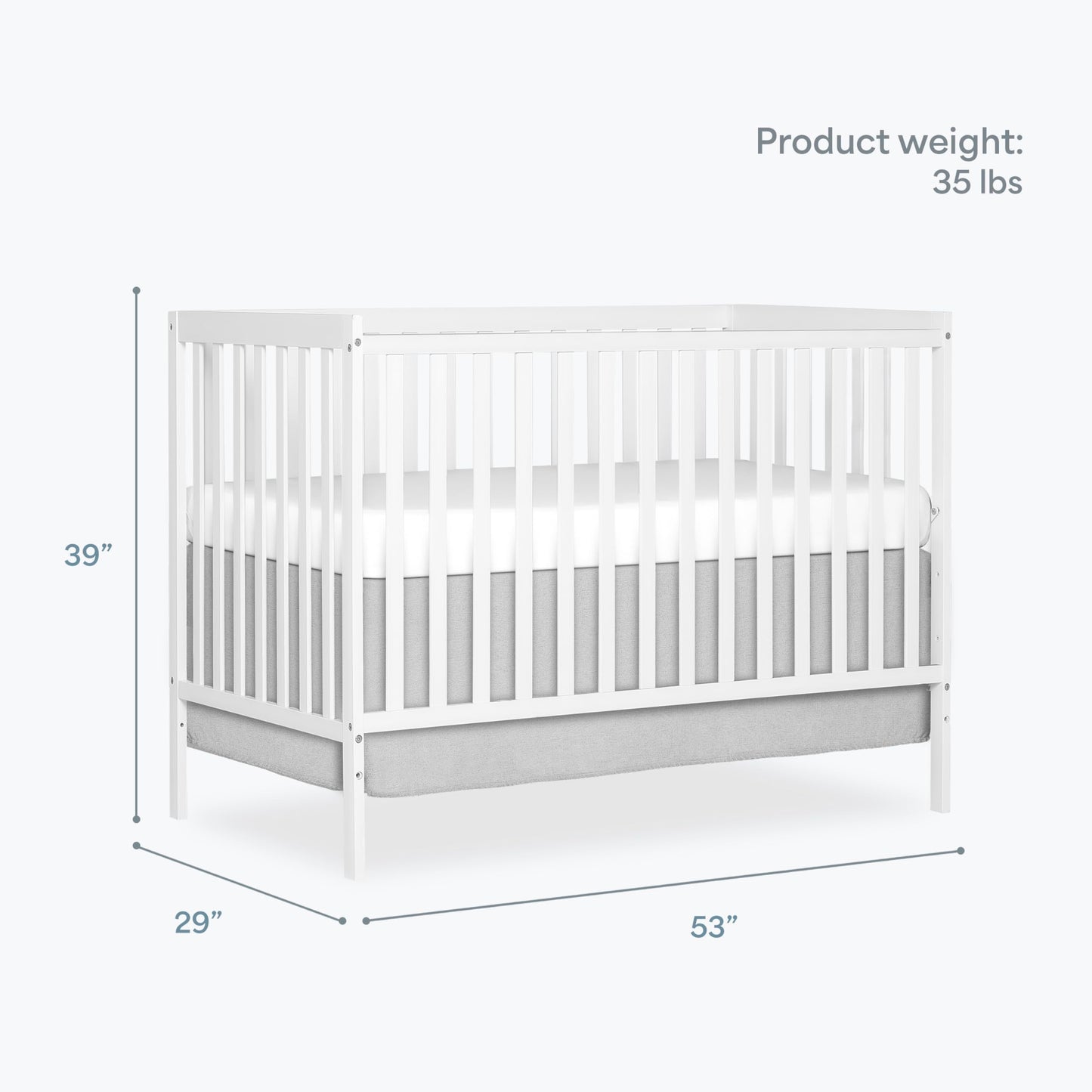 Dream On Me Synergy 5-in-1 Convertible Full-Size Baby Crib with Toddler, Day & Full Bed Conversion in White, GreenGuard Gold & BSA, 3 Mattress Heights, Sustainable Pinewood