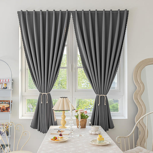 Jilron Magic Tape Stick on Curtains Blackout Curtains for Bedroom no Drillng Self Adhesive Curtain no Rod Small Window (Grey, 35" W x 40" L) 2 Panels