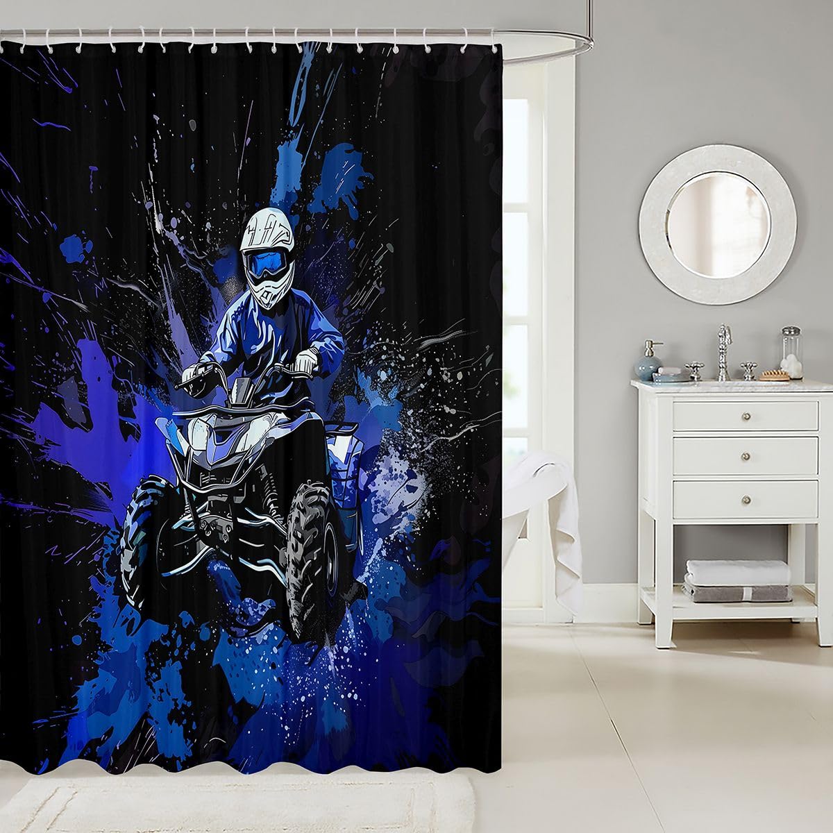 Feelyou Dirt Bike Shower Curtain for Bathroom Decor Extreme Sports Bath Curtain Racing Motocross Rider Bathroom Accessories Waterproof Polyester Fabric for Stalls Bathtubs 72"x78"