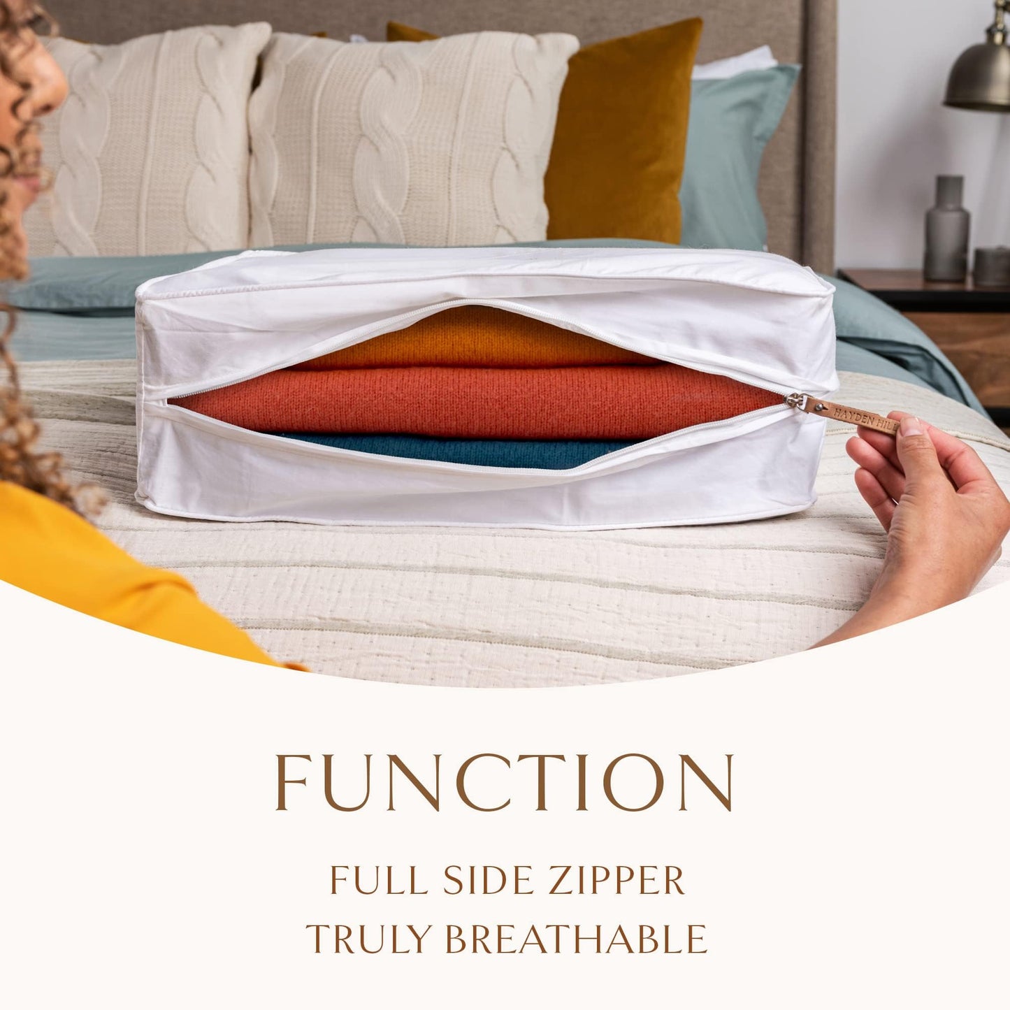 Hayden Hill Luxury Organic Cotton Sweater Storage Bag - Fits 6 Fine Knit Sweaters - 18 Inch - Breathable Cashmere Garment Bag - Moth Proof Sweater Organizer for Closet - Certified Carbon Neutral