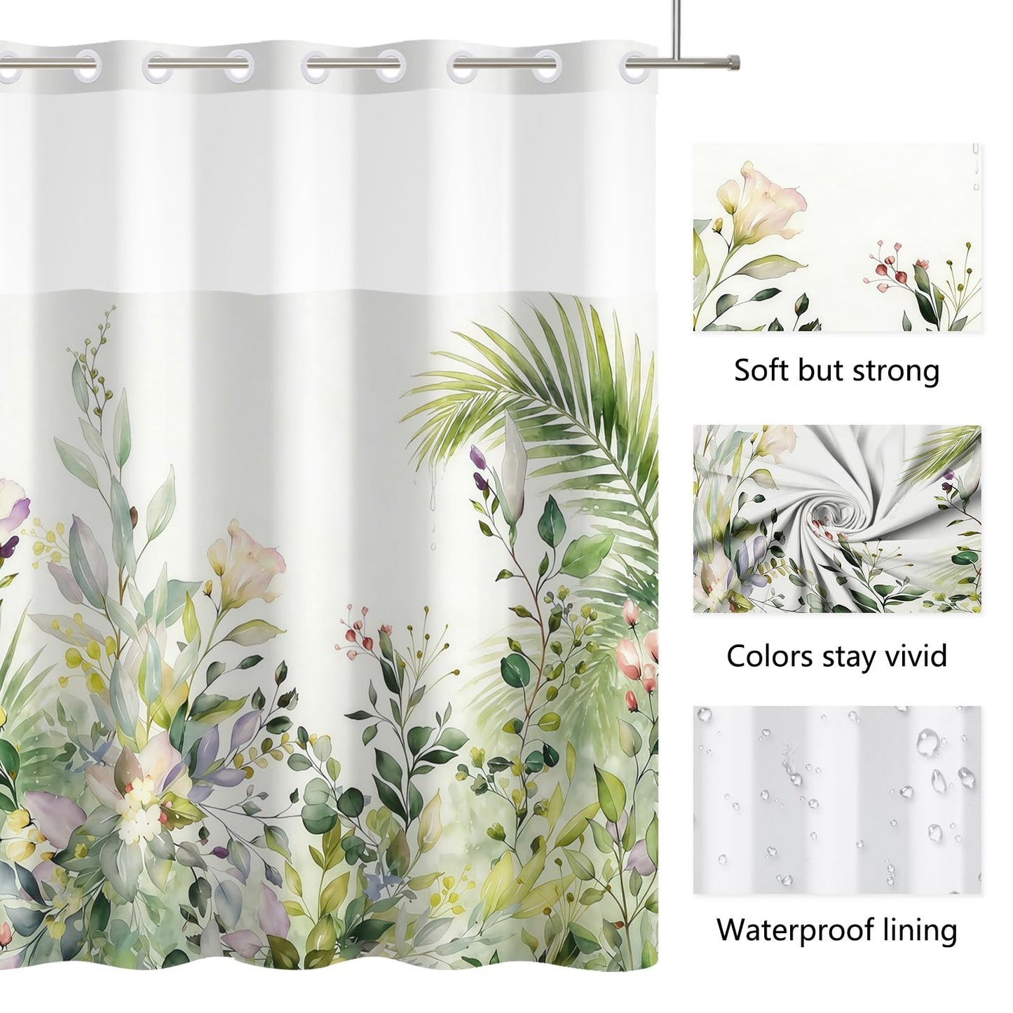 Xiazhilaio No Hook Modern Shower Curtain and Liner Set 71 x 74 Inch