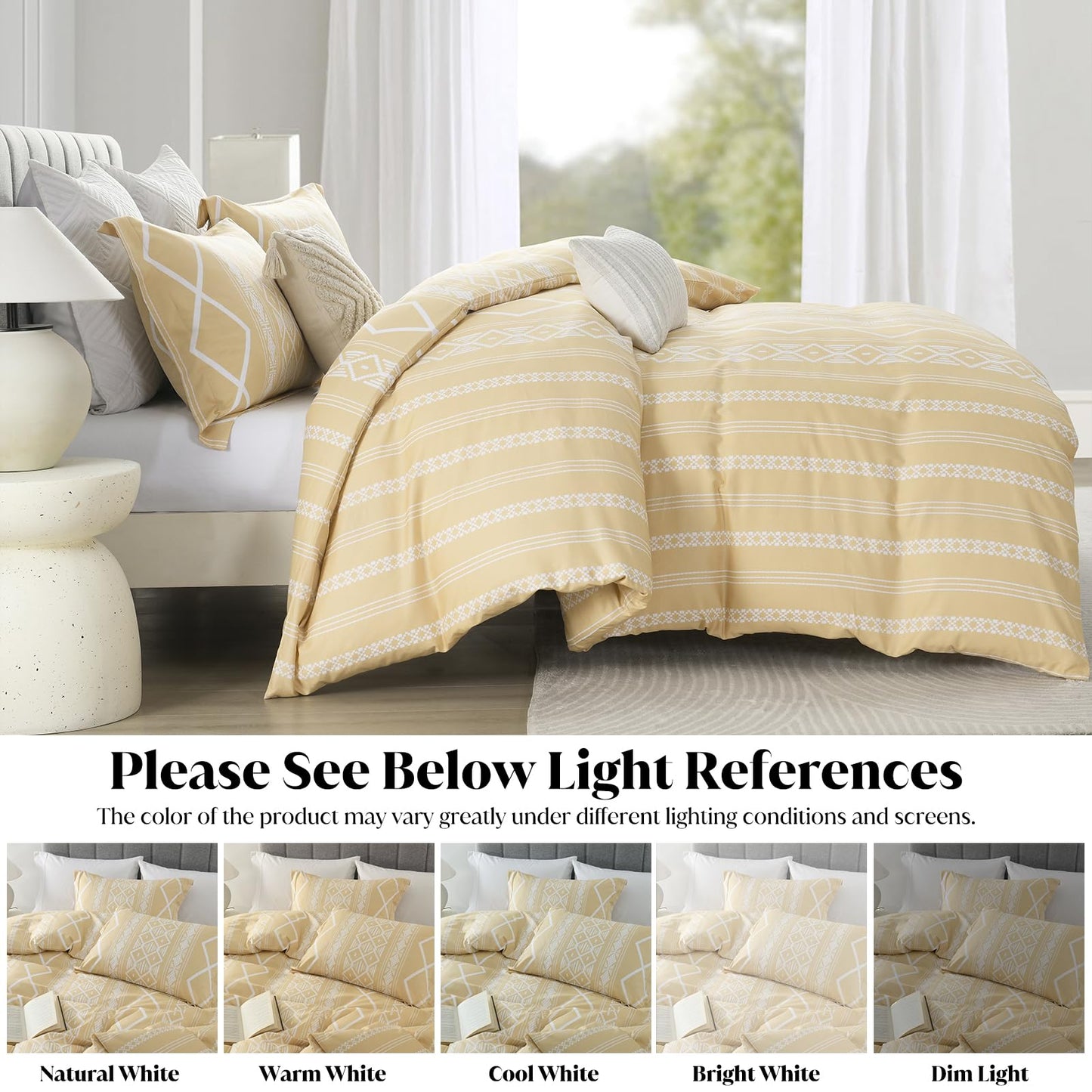 CozyDH Duvet Cover Set King Size - 400TC 100% Cotton Beige Boho Geometric Pattern Comforter Cover Set, 3 PCS Bohemian Soft Lightweight Bedding Set with Zipper Closure (104x90, No Comforter)
