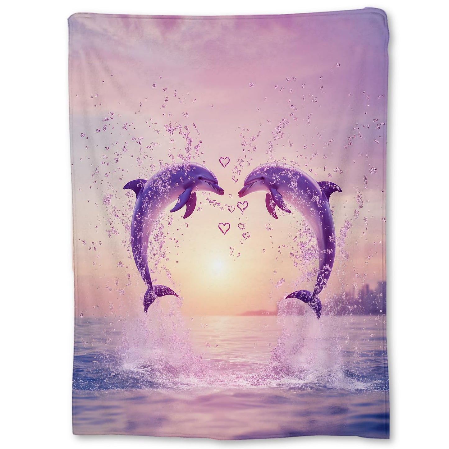 Ti Caldi Jumping Dolphin Blanket, Soft Warm Heart-Shaped Design Flannel Throw Blanket for Couch, Bed, Travel & Home Decor, Lightweight Cozy Fuzzy Blankets for Adults Kids Women Men 60×50 in