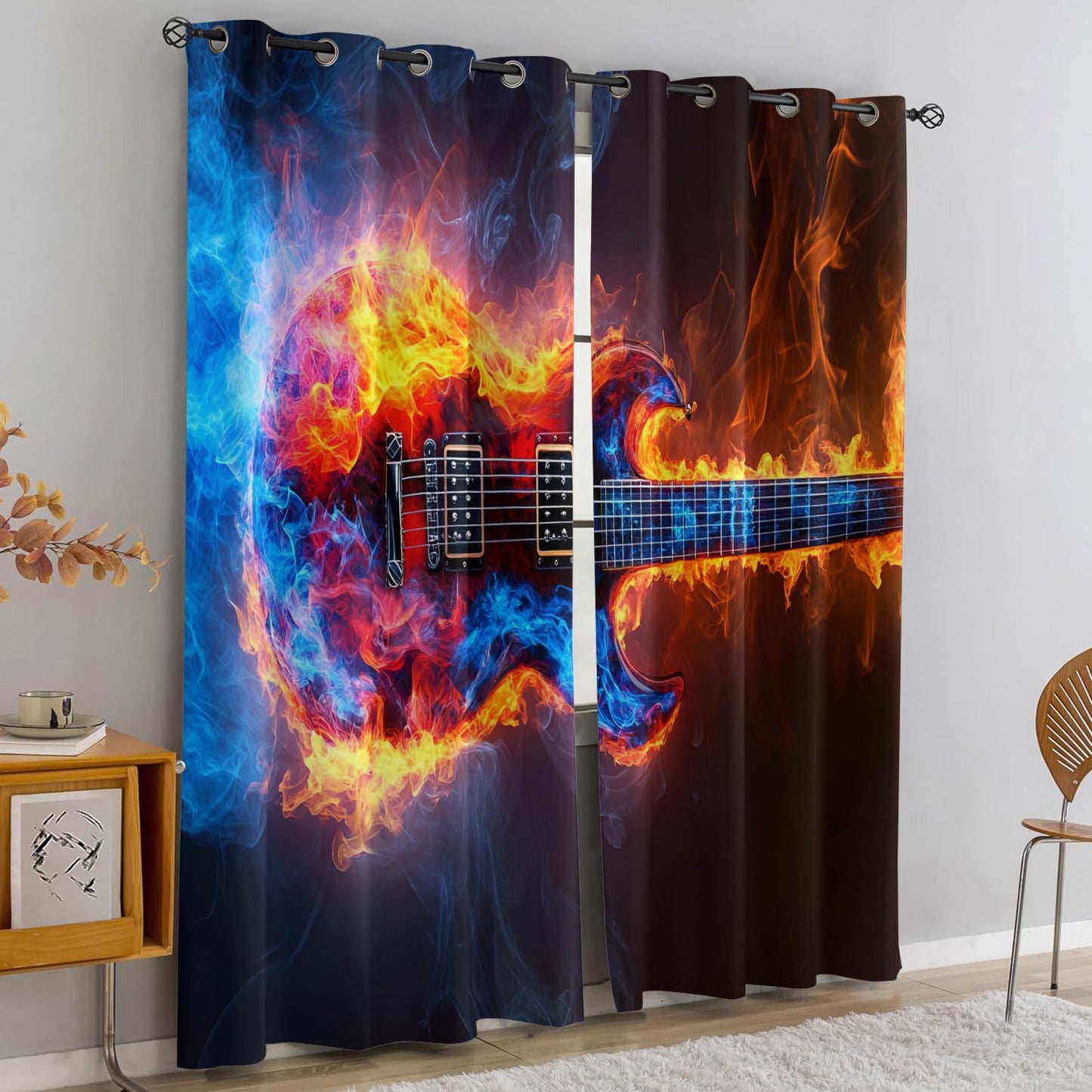JAXIUOF Music Blackout Curtains for Bedroom, Guitar Curtains for Bedroom 63 Inch Long 2 Panels, Musical Instrument Drapes, Grommet Top Window Treatments for Living Room Kitchen Decor