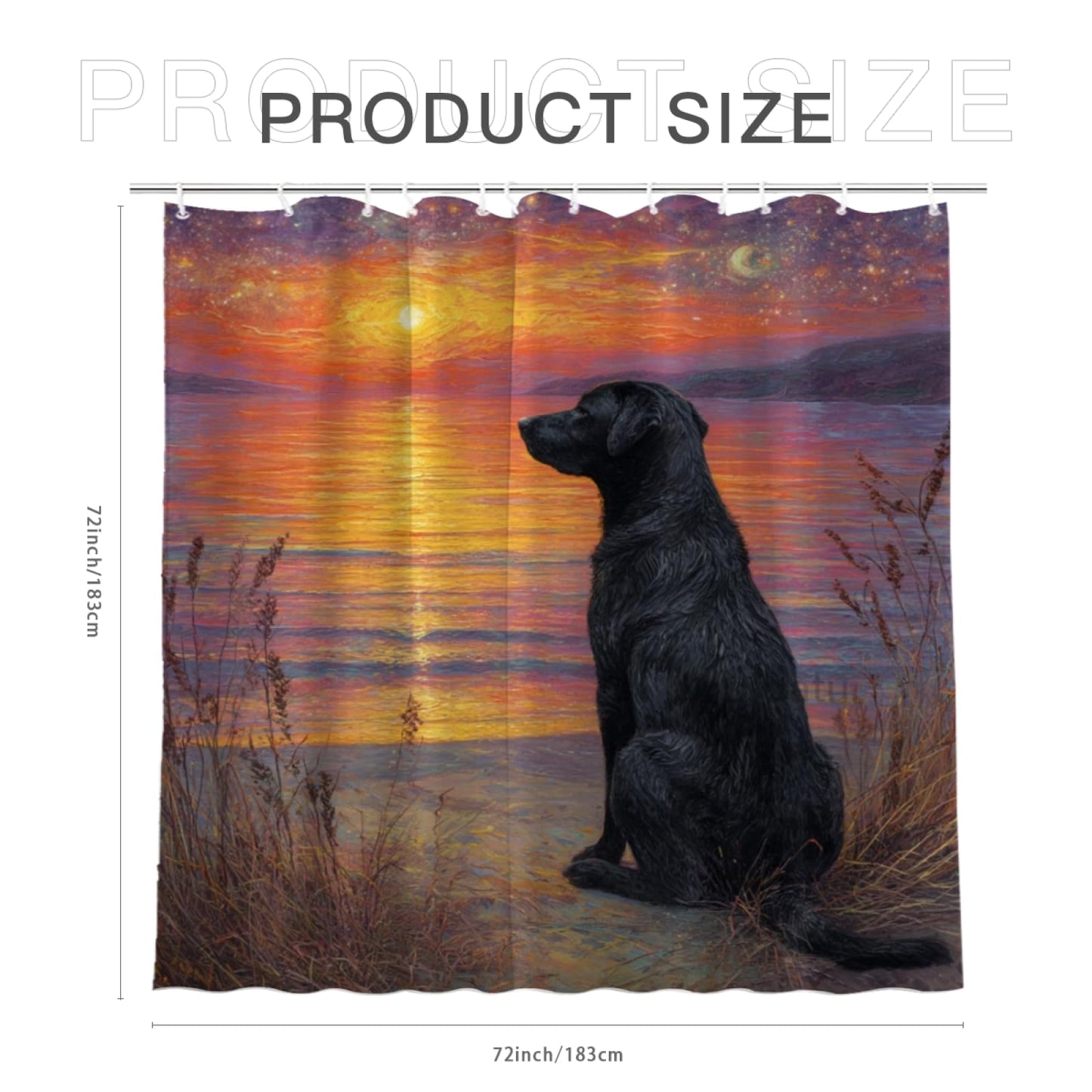 Wordatu Black Labrador Dog Shower Curtain on Sunset Sunrise Beach Seascape Art Shower Curtain Set, Nautical Ocean Bath Accessories Coastal Seaside Bathroom Decor 72x72 Inches