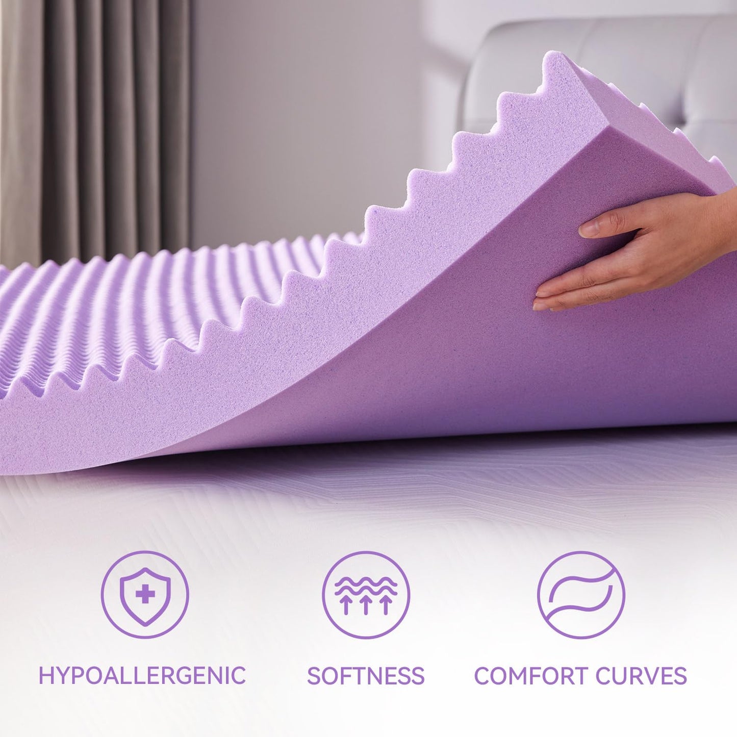 SINWEEK 1.5 Inch Egg Crate Memory Foam Mattress Topper Queen Size, Soft Mattress Pad for Back Pain Relief, Bed Topper, CertiPUR-US Certified