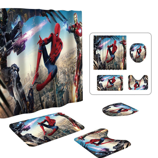 DIOSN Cute Spidey Shower Curtain Set 4 Piece with Non-Slip Rugs, Toilet Lid Cover and Bath Mat Cartoon Bathroom Decor 72 x 72inch (Spider)