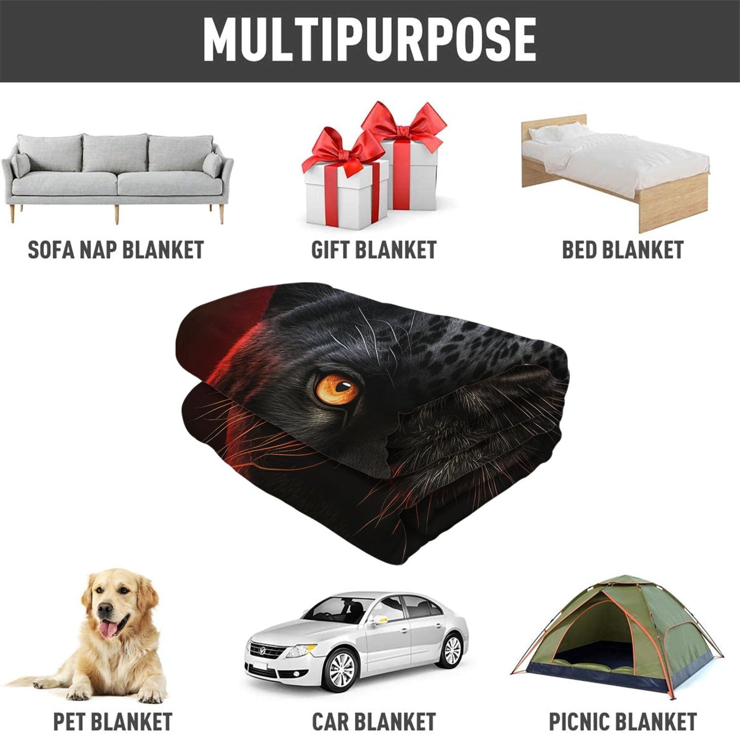 Rstick Black Panther Blanket Animal Art Fleece Blanket Soft Fuzzy Plush Throw Blankets for Couch Bed 60"x80"