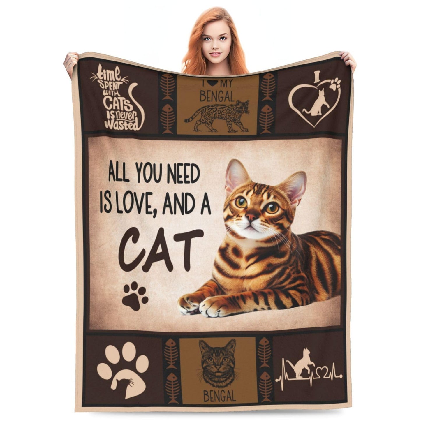 Uphomart Cat Blanket, Bengal Cat Throw Blankets, Bengal Gifts for Women Boys Girls Men Lover Adult Cozy Fleece Flannel Bedding Stuff Animal Plush for Couch Sofa Bed 40"X50"