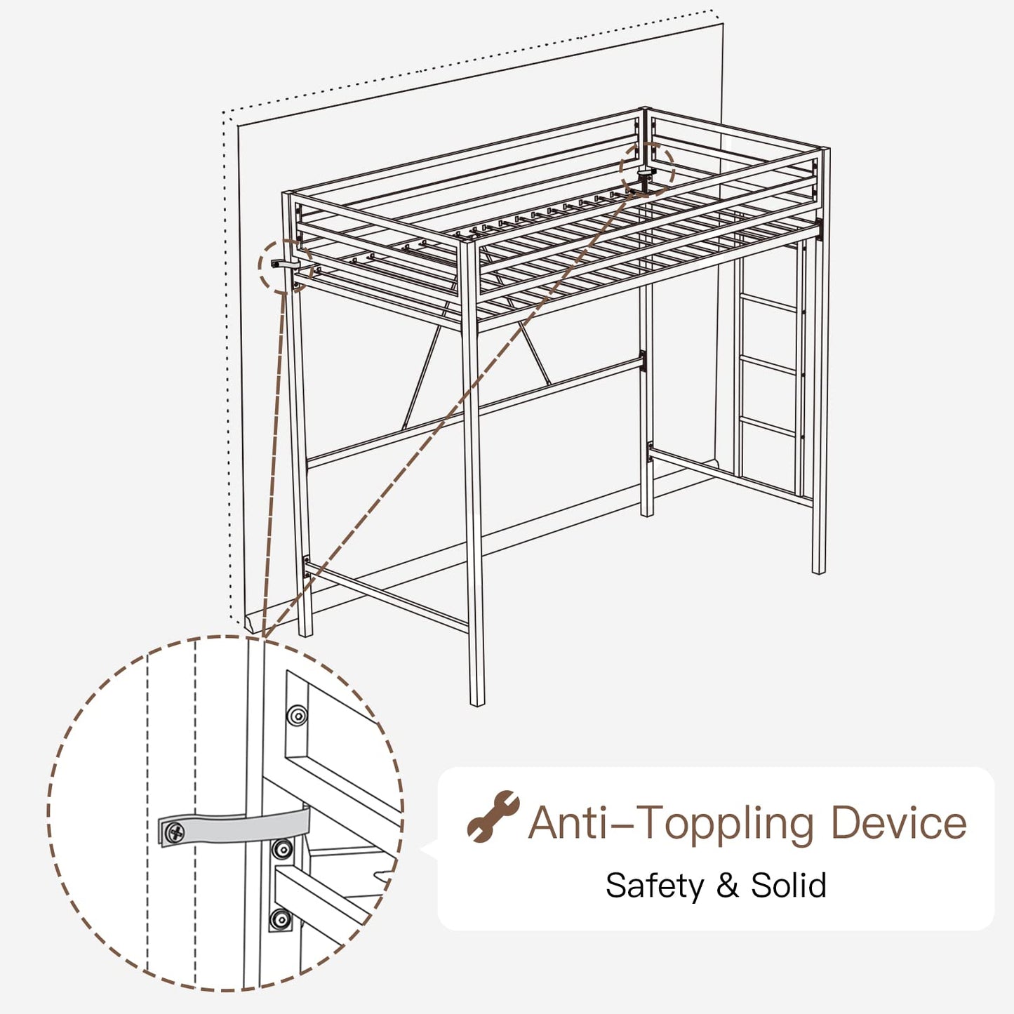 ikalido Metal Loft Bed Twin Size with Safety Guardrail and Ladder, No Box Spring Needed Space Saving Bedroom Furniture,Cream White