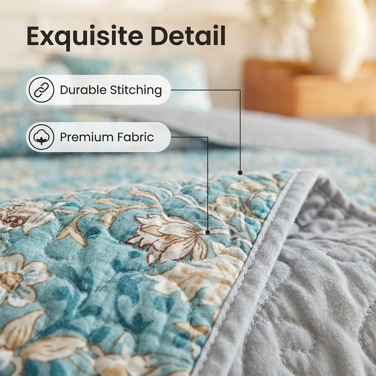 Andreannie Boho Style Quilts King Size Bedding Set Quilted Bedspread Bohemian Floral Soft and Lightweight Bedspread for All Season, Bedding Coverlet with 2 Matching Pillow Shams (3 Pieces)