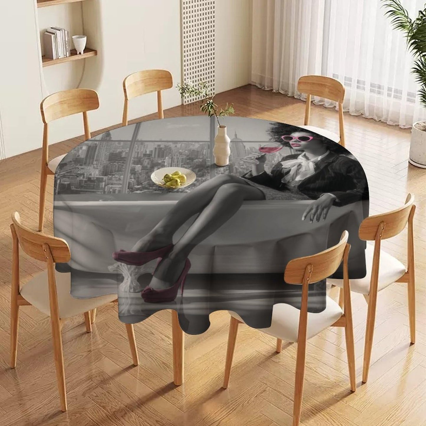 XSUPFLYM Beautiful Abstract African Women Waterproof Round Tablecloth Modern Elegant Bathroom Art American Black Women Washable Holiday Decor Table Cover for Kitchen-36 Wx36 L
