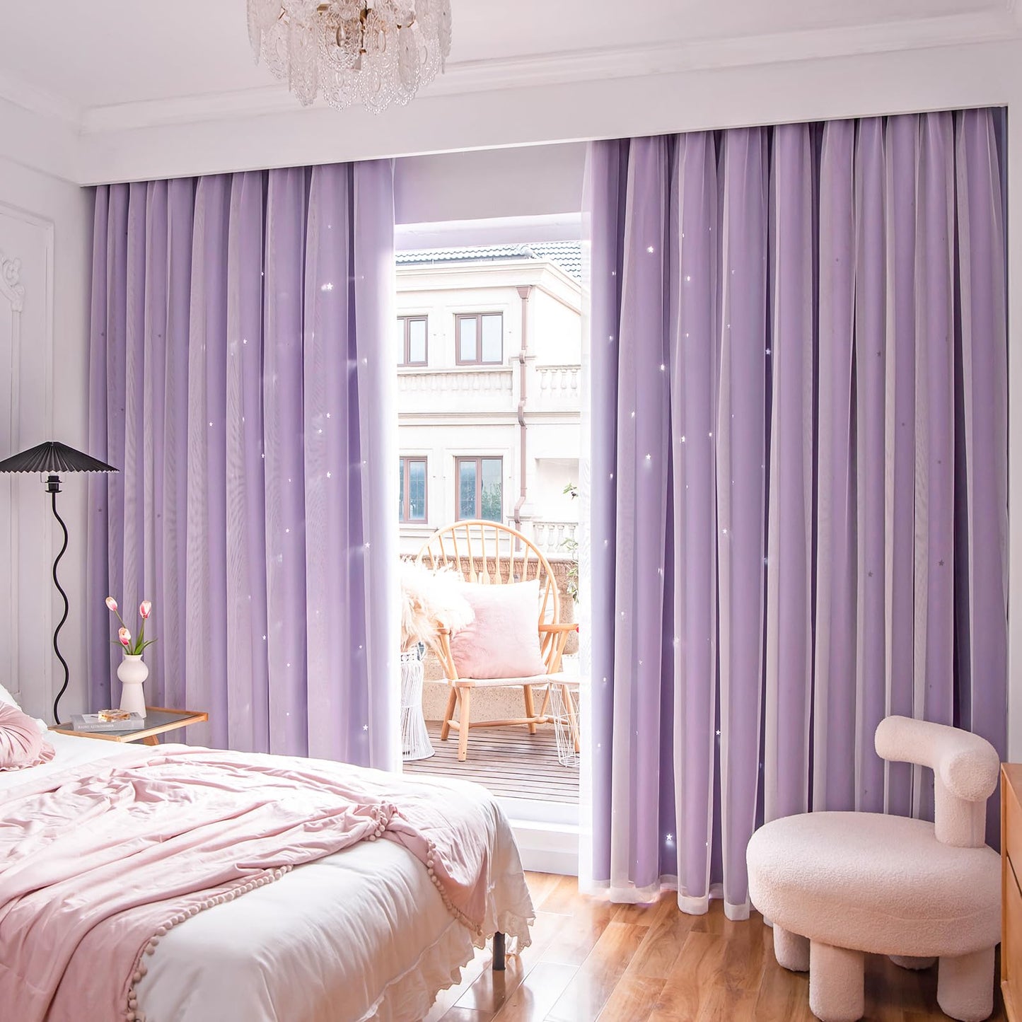 Loyala Stars Curtains for Kids, Double Layer Curtains, Blackout Curtains for Bedroom, Kids Curtains, Cute Curtains, Kids Blackout Curtains, Set of 2 Panels, Purple Curtains, 52 X 63 Inches
