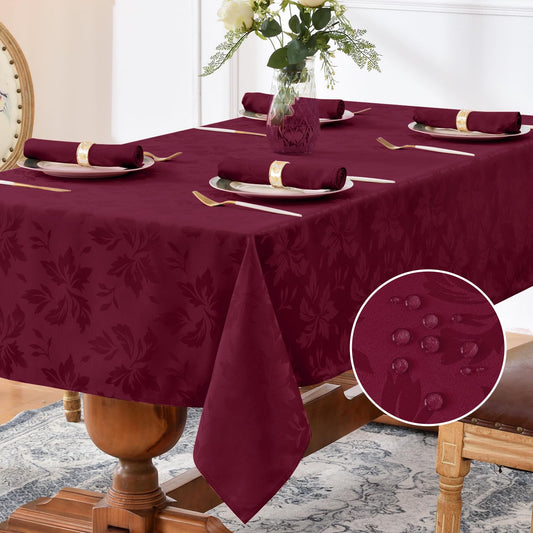 Romanstile Jacquard Rectangle Tablecloth, Elegant Waterproof Damask Floral Pattern Table Cloths Heavy Weight Decorative Table Covers for Dinner/Parties/Holiday - 60 x 102 Inch, Burgundy