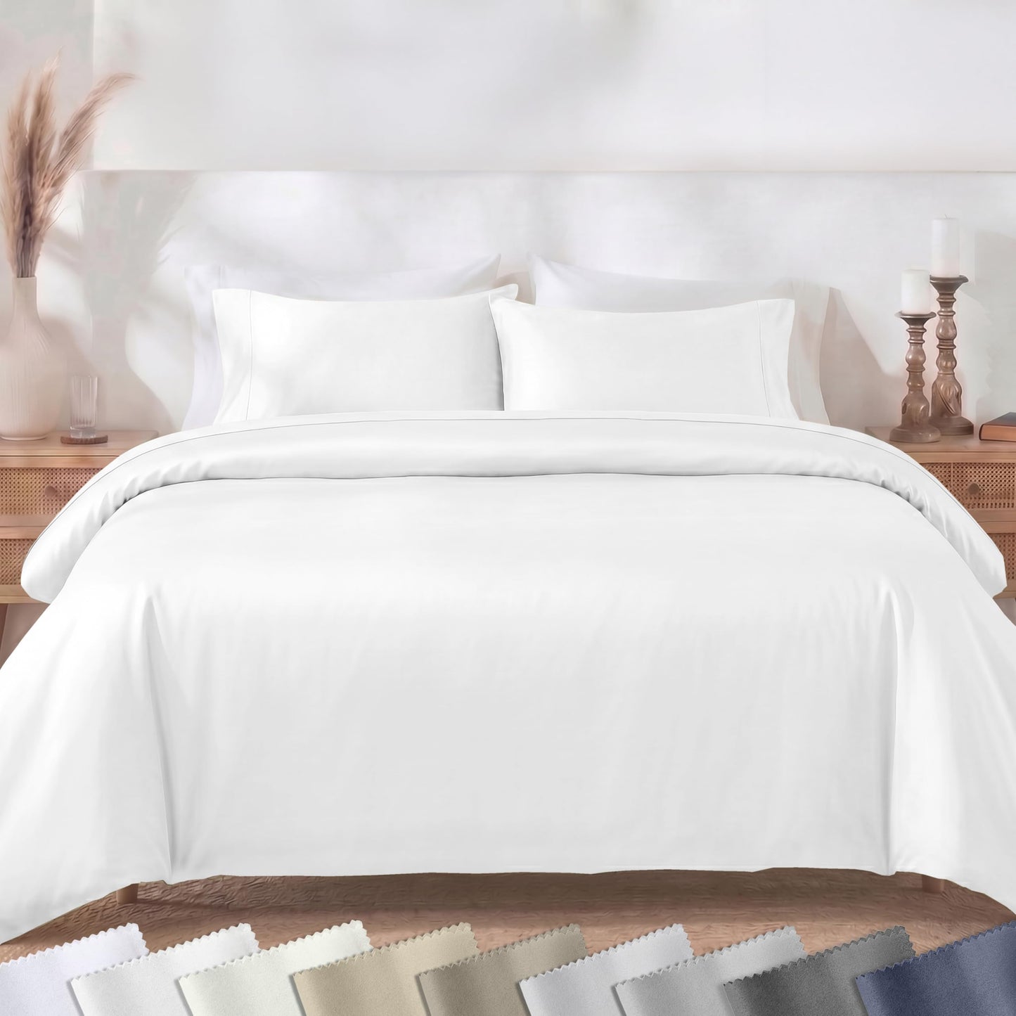 California Design Den 3-Piece King Duvet Cover Set - 400 Thread Count, 100% Cotton Sateen, Soft Duvet Cover King Size Set, Button Closures, Corner Ties, Durable Bedding - Antique White