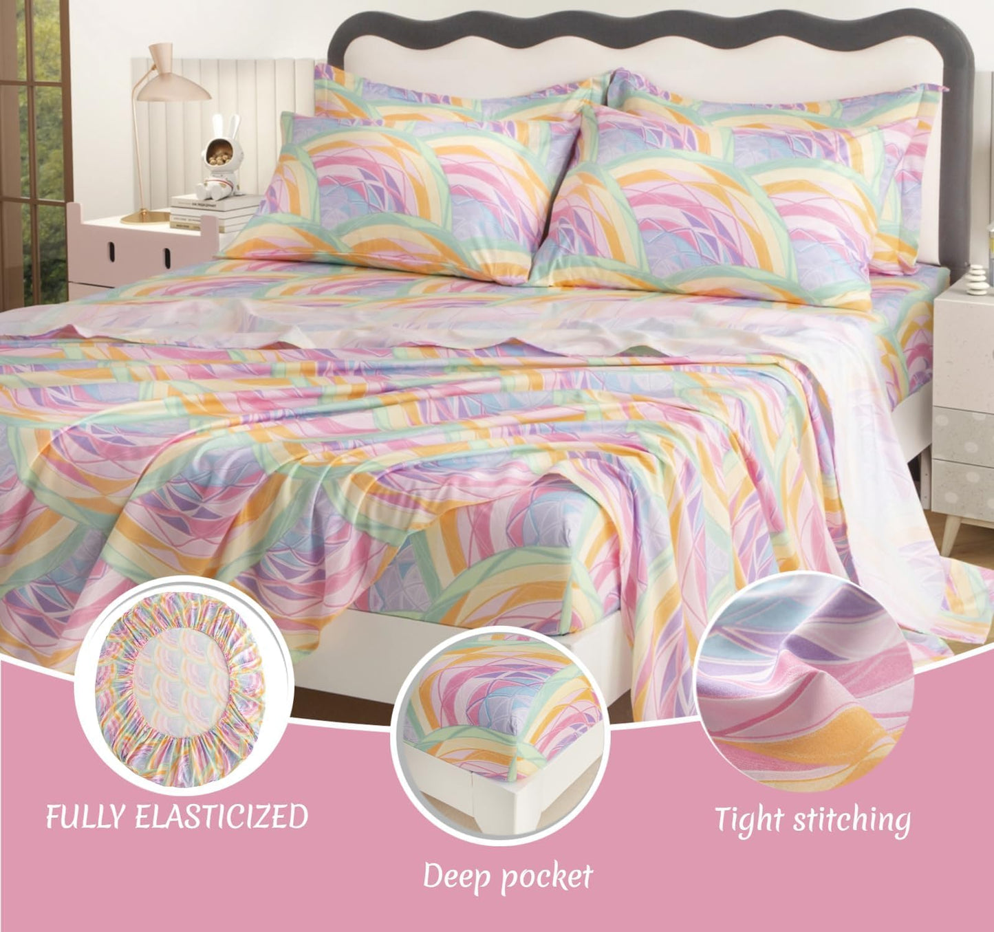 SDY 7 Piece Comforter Set,Soft Bedding Set for Girls，Boys and Kids,All Season Bedding with 1Comforter,1FittedSheet，1FlatSheet，2Pillowcases&PillowShams（Rainbow,Twin
