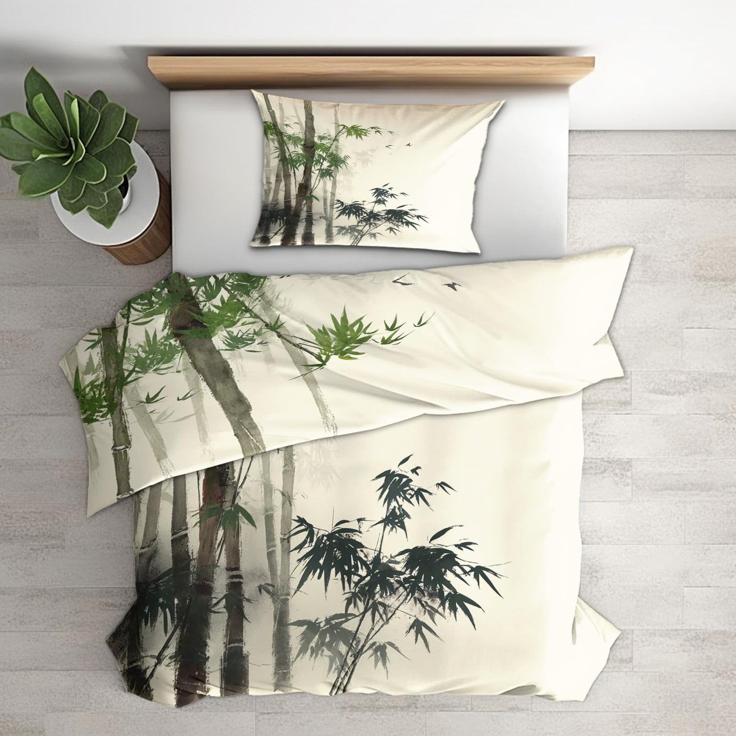 zcwl Bamboo Forest Duvet Cover Oversized King Size | Chinese Ink Style Bedding Set | 3 Piece | Soft Microfiber Patterned Comforter Cover with Zipper Ties & 2 Pillowcases | Oriental Bedroom Decor