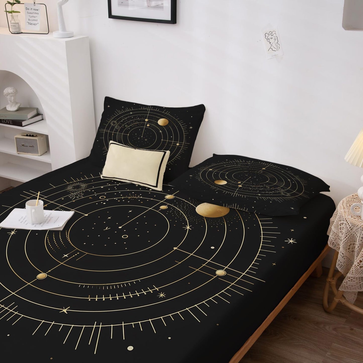 THYUNQ Celestial Split King Sheets Sets for Adjustable Bed, Astrology Moon Stars Pattern Sheet Set - 16 Inch Deep Pocket, Super Soft Microfiber Printed Bedding Sheets & Pillowcases 5 Piece