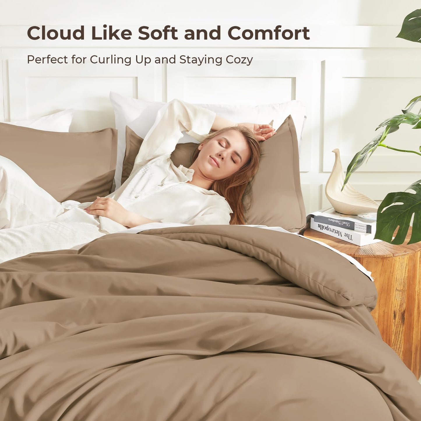 Litanika Taupe Comforter Set King Size, 3 Pieces Solid Bedding Comforter Set, All Season Fluffy Bed Set (104x90In Comforter & 2 Pillowcases)