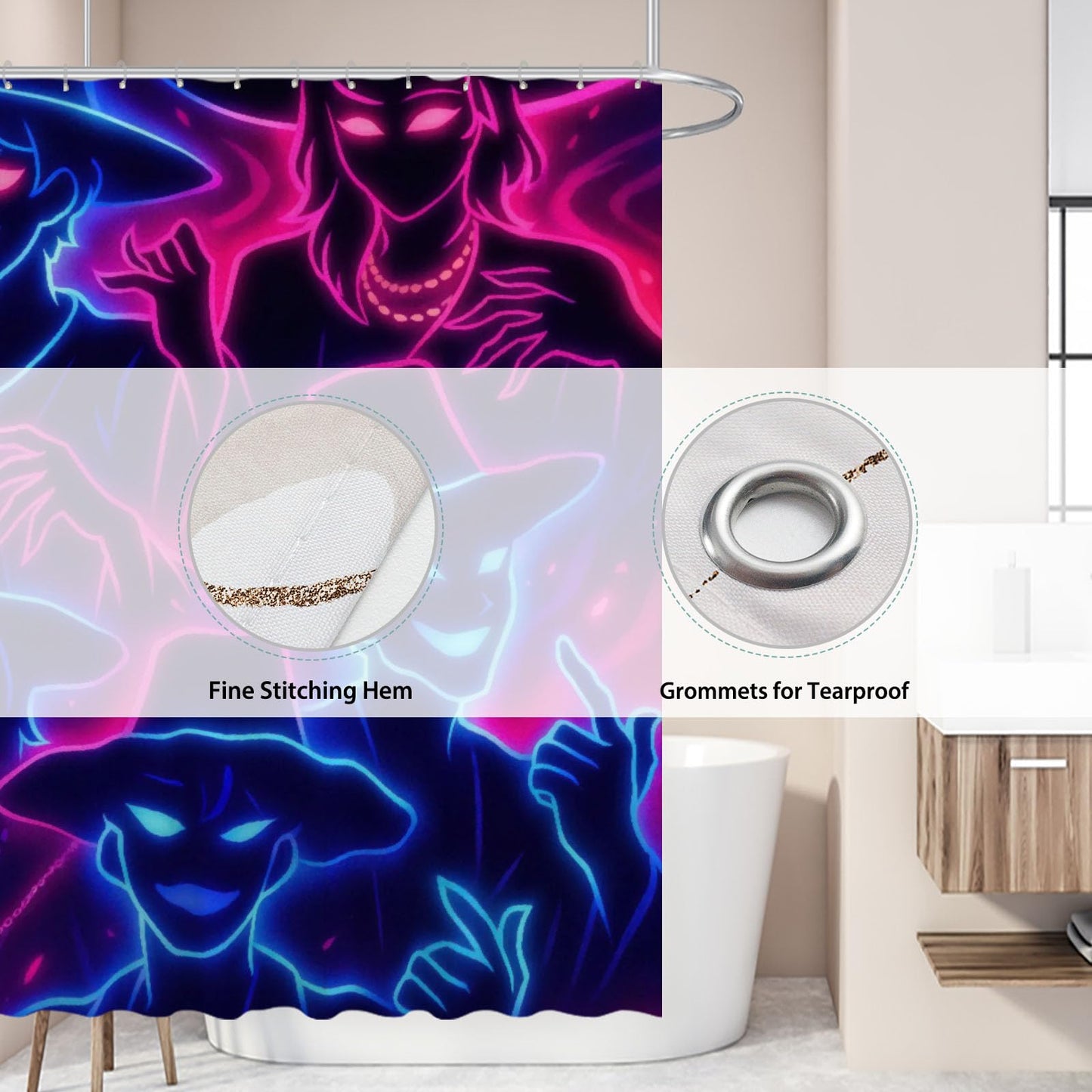 Funnytree 72"X72" Neon Shadow Crew Shower Curtain Glowing Hat Figures Bathroom Decor Waterproof Fabric Durable Easy Care Washable(Hooks Not Included)