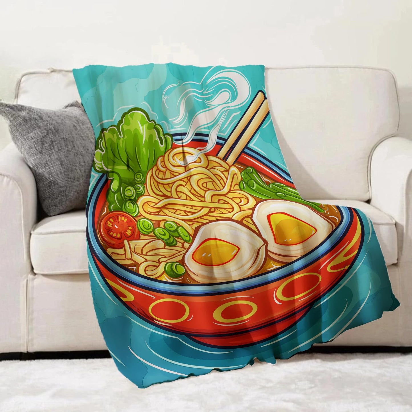 Turamurra Ramen Bowl Blanket 50"x60", Ramen Noodle Plush Blankets, Ideal for Home Decor, Couch, Bed, Travel, for Adults and Kids