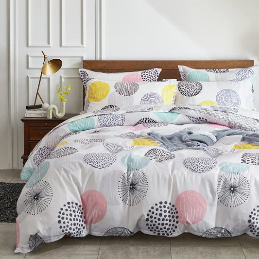 7 Pieces Comforter Sheet Set Queen Size Bed in a Bag Microfiber All Season Soft Colorful Dots Bedding Set (1 Comforter, 2 Pillow Shams, 1 Flat Sheet, 1 Fitted Sheet, 2 Pillowcases) Queen