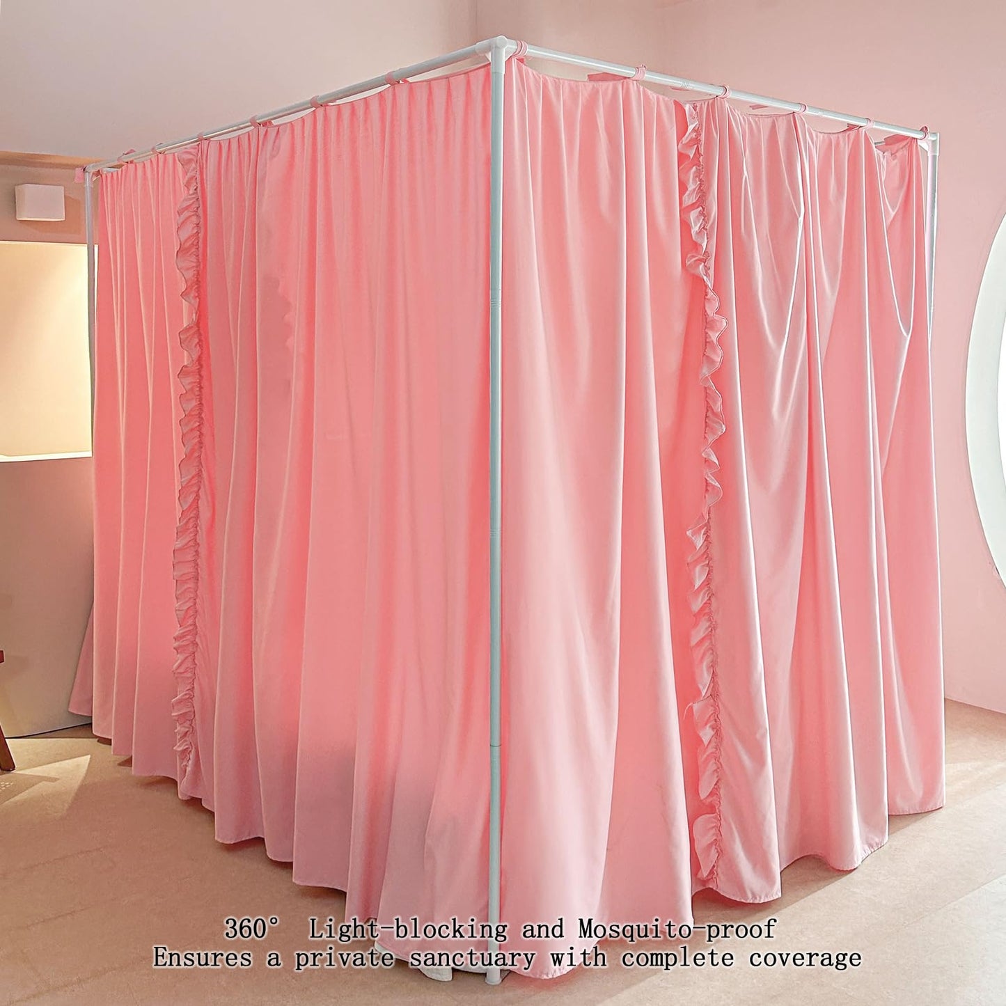 AIKASY Princess Canopy Bed Curtains with Top Ties - Windproof & Lightproof for Girls' Adult Bedroom Decor | Bed Canopy Drapes (King,Pink)