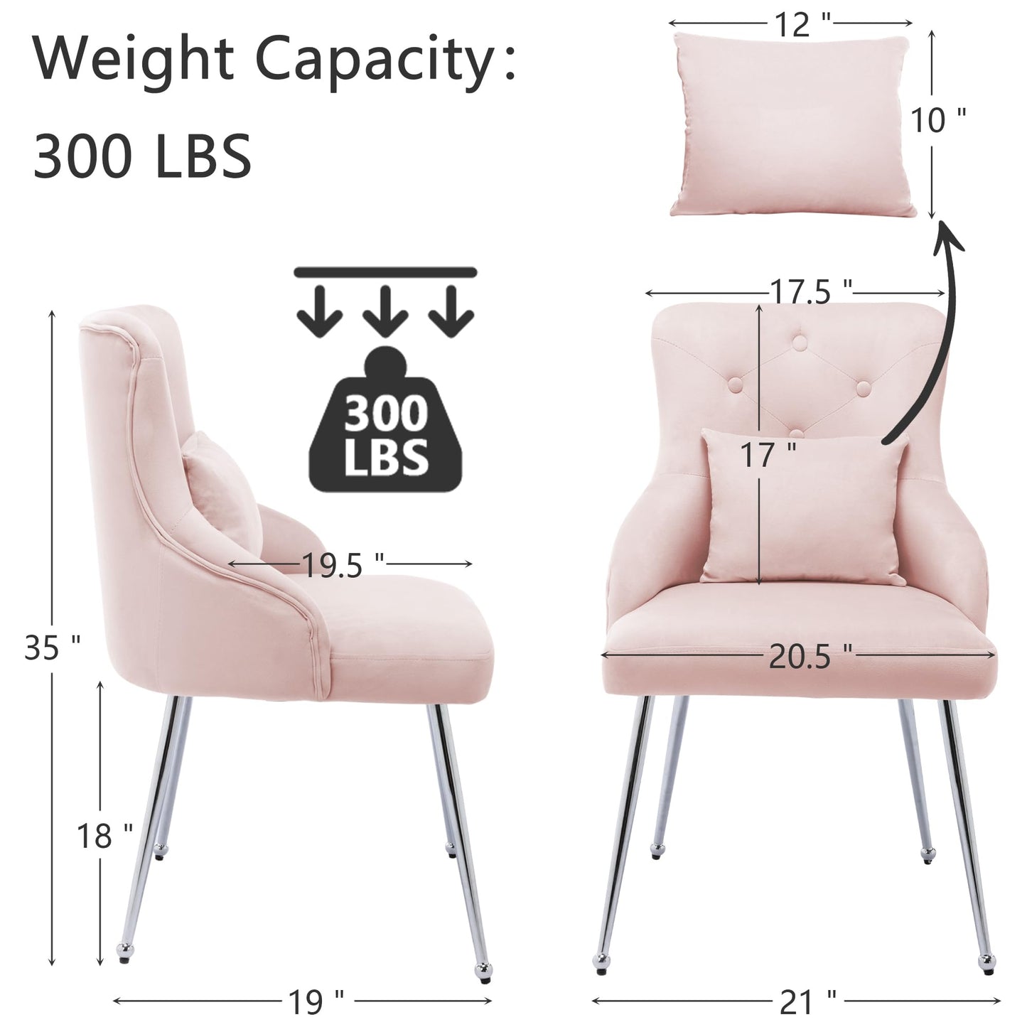 UDAX Velvet Vanity Chairs with Back, Upholstered Makeup Chair No Wheels with Metal Legs & Lumbar Pillow for Living Room/Makeup Room/Bedroom/Home Office/Kitchen