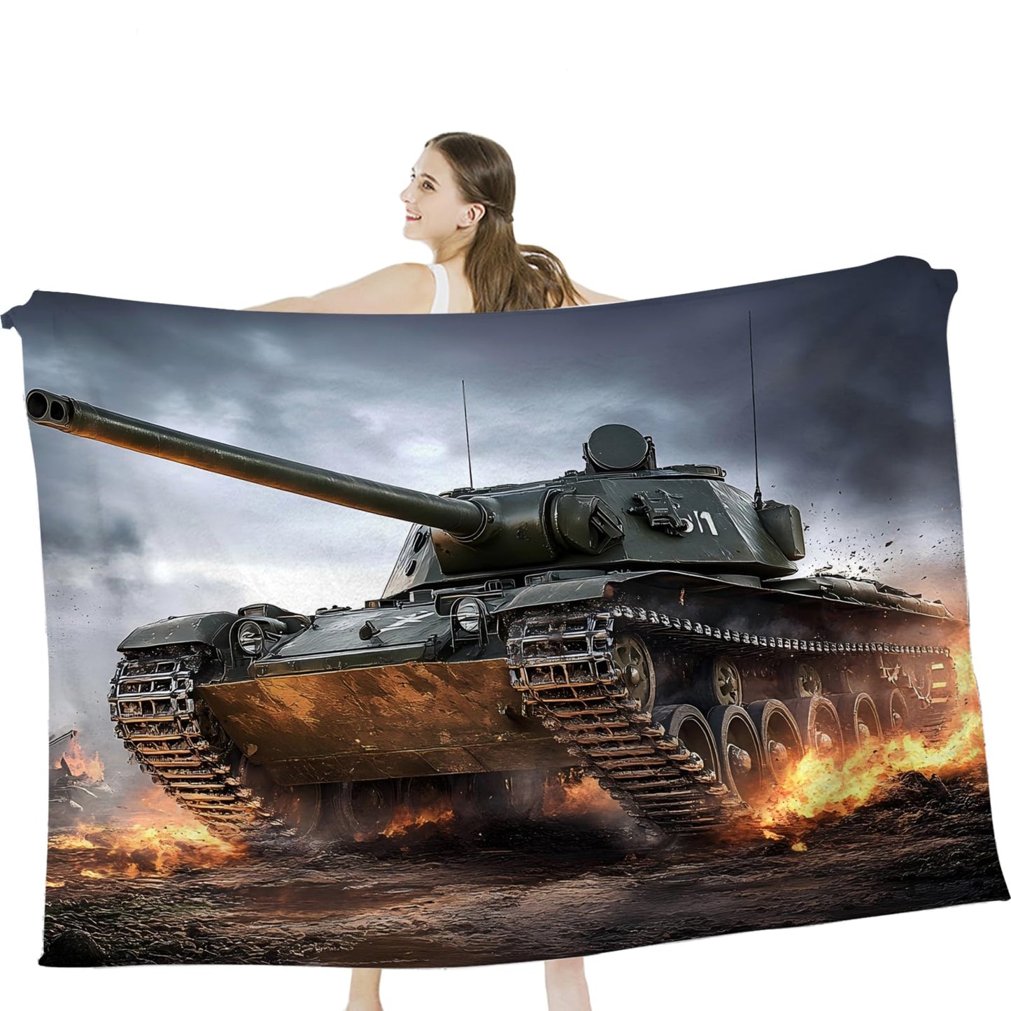 Tijuboni Military Tank Throw Blanket Army Gifts for Boys Men Girls Women Kids Adults Soft Flannel Fleece Blanket for Couch Sofa Bed Home Decor 40"x50"